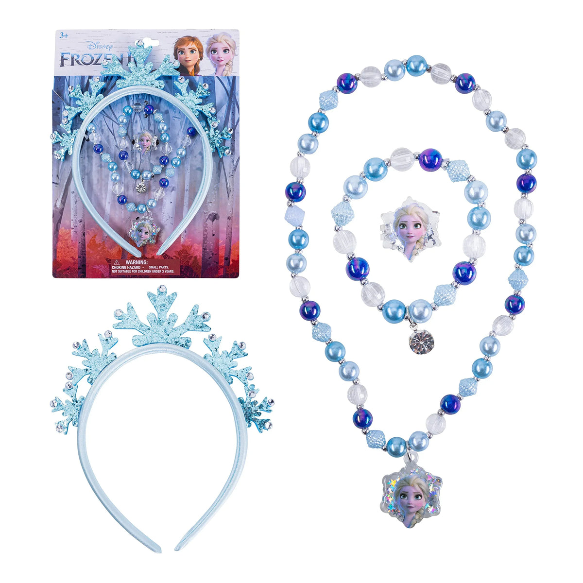 Disney Frozen Girls Jewelry Set with Elsa necklace, bracelet, ring, and blue tiara from LuvHer Shop