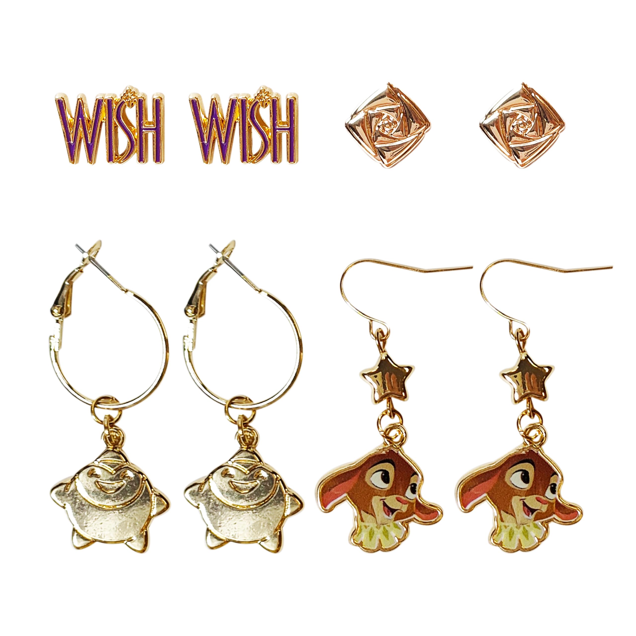 Disney Jewelry: 4 Wish Hypoallergenic Earrings for Girls 2 Stud Earrings 2 Fishhook Drop Earring Sets with Charms One Size Fits All Disney Birthday Gifts For Girls Disney Accessories for Girls Ages 4+ - LuvHer Shop