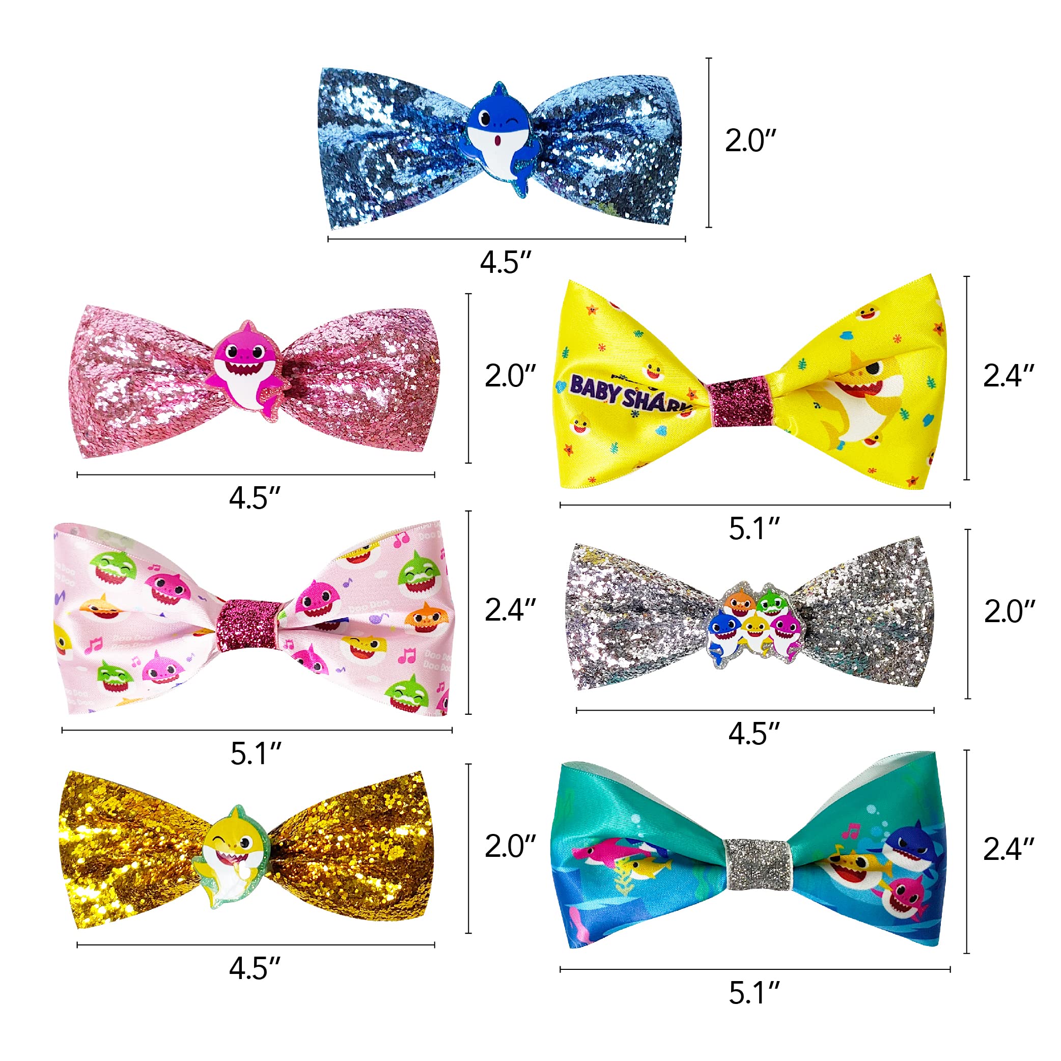 Baby Shark Kids Hair Bows - Hair Accessories Gift Set - 7 Pcs 4 Inch Bundle - Hair Bows for Girls - Different character on each clip - Alligator Clip - Ages 3 + - LuvHer Shop