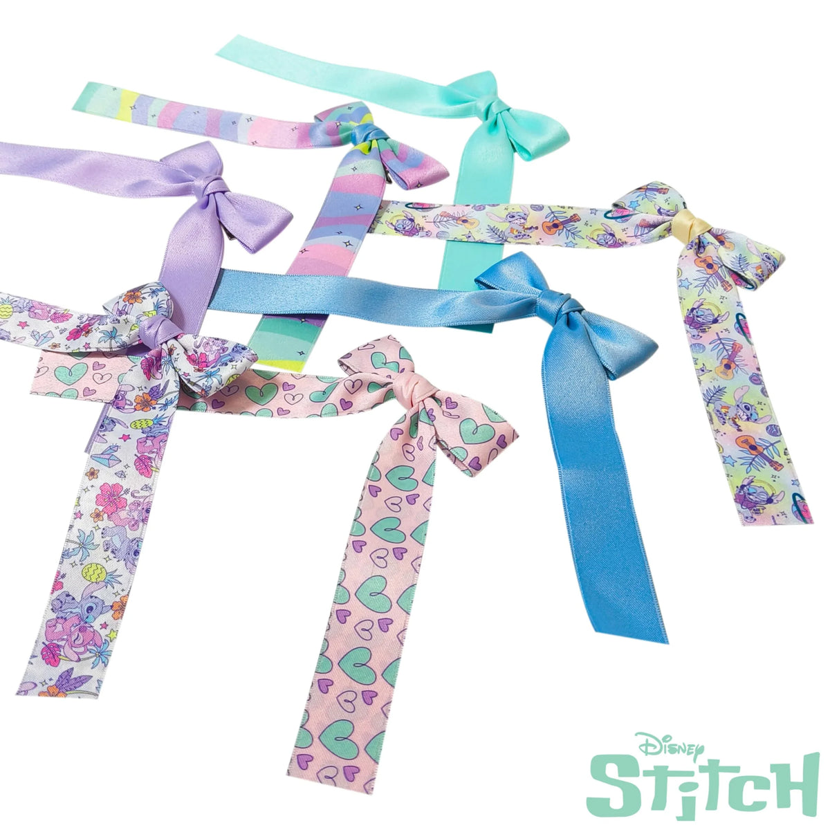 The Stitch Printed Long Tail Hair Bow Set for Girls - Printed...