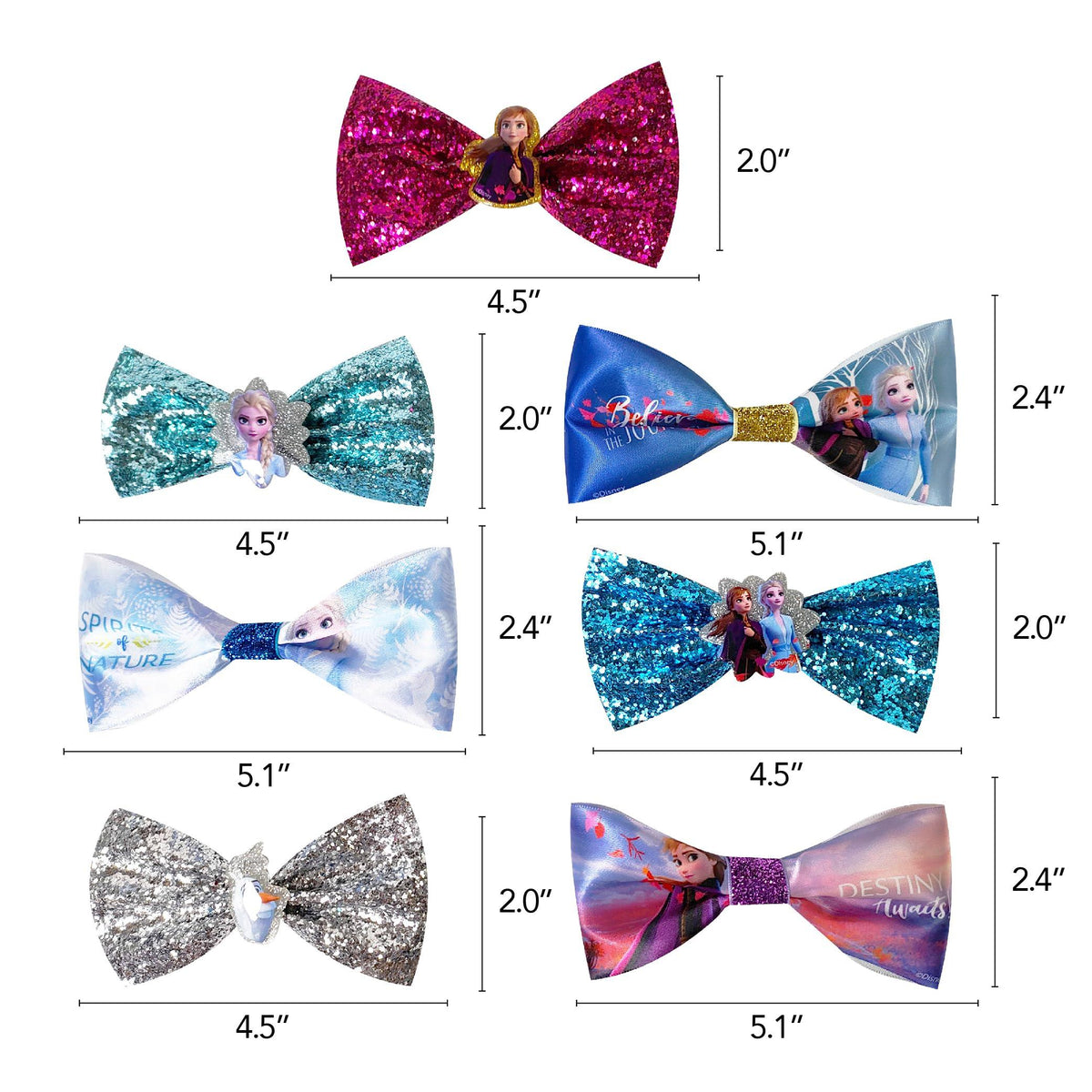 Frozen 2 Hair Bow Set featuring glitter and printed bows with Anna and Elsa, officially licensed girls' accessories at LuvHer Shop