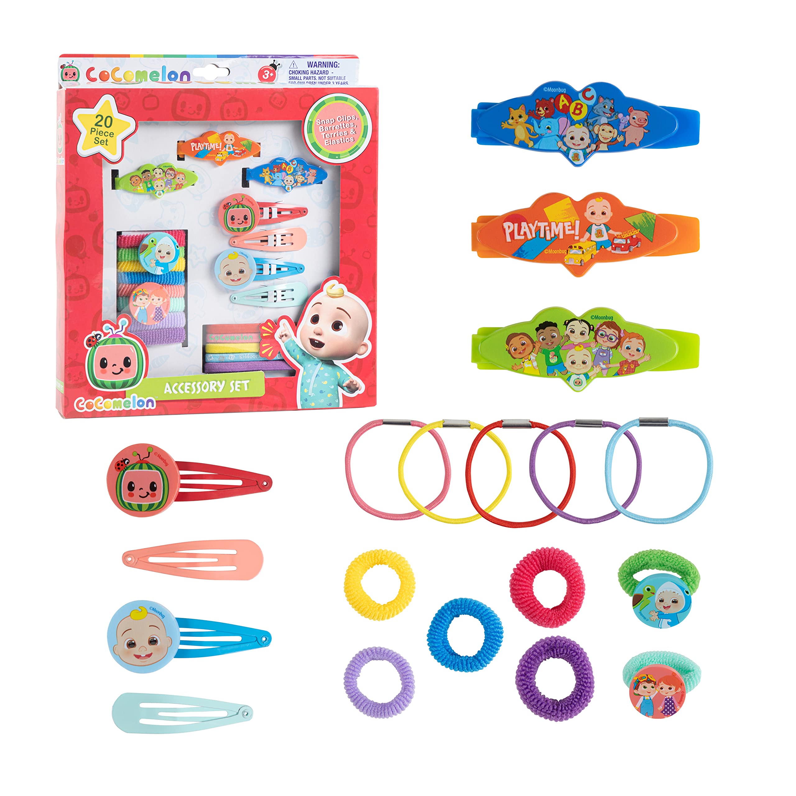 Luv Her CoComelon Girls 20 Piece Accessory Set with 3 Barrettes, 4 Snap Hair Clips, 5 Elastics and 8 Terry Ponies - Ages 3+ - LuvHer Shop