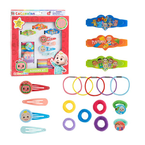 Luv Her CoComelon Girls 20 Piece Accessory Set with 3 Barrettes, 4 Snap Hair Clips, 5 Elastics and 8 Terry Ponies - Ages 3+ - LuvHer Shop