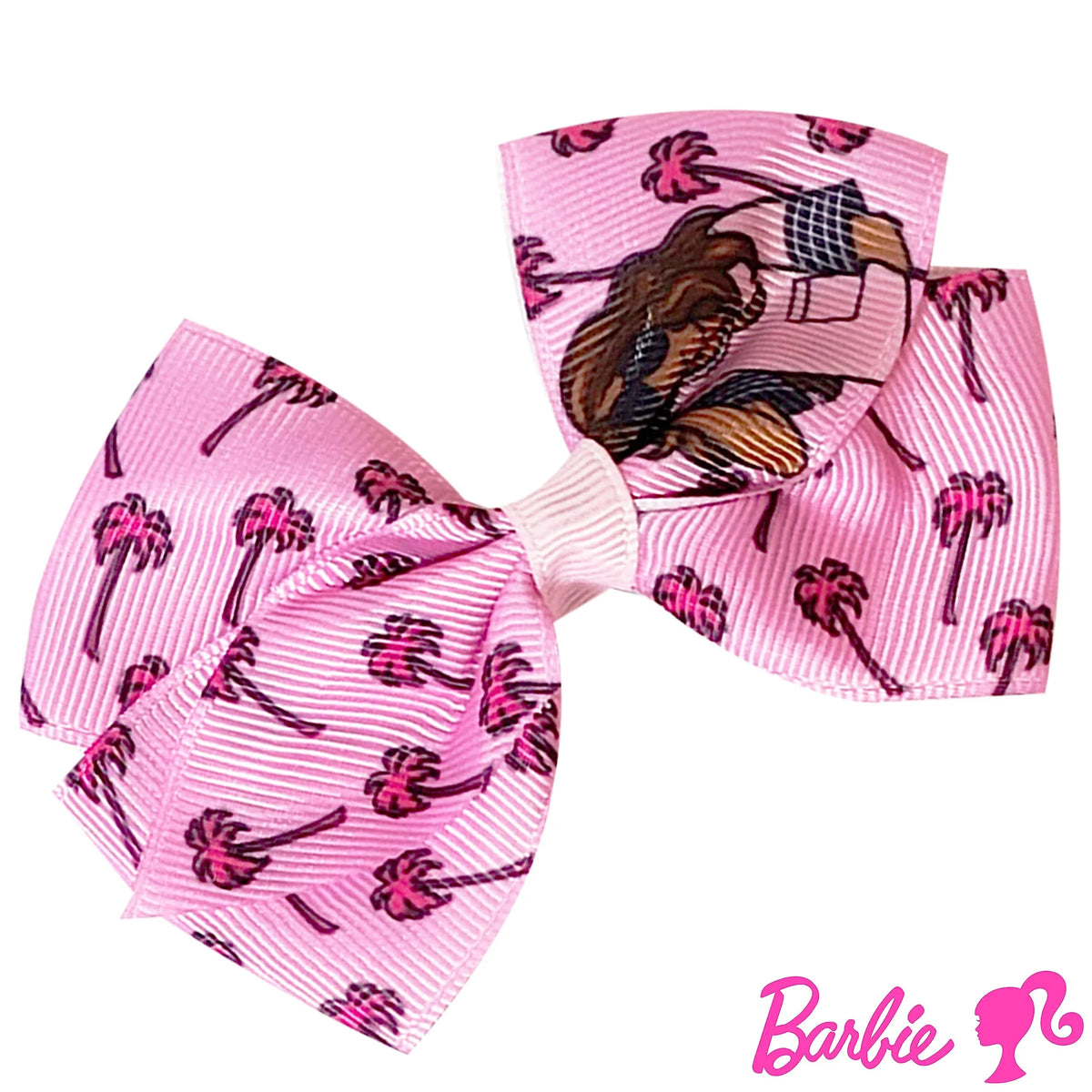 Barbie pink hair bow with palm tree pattern, official girls' accessory from LuvHer Shop