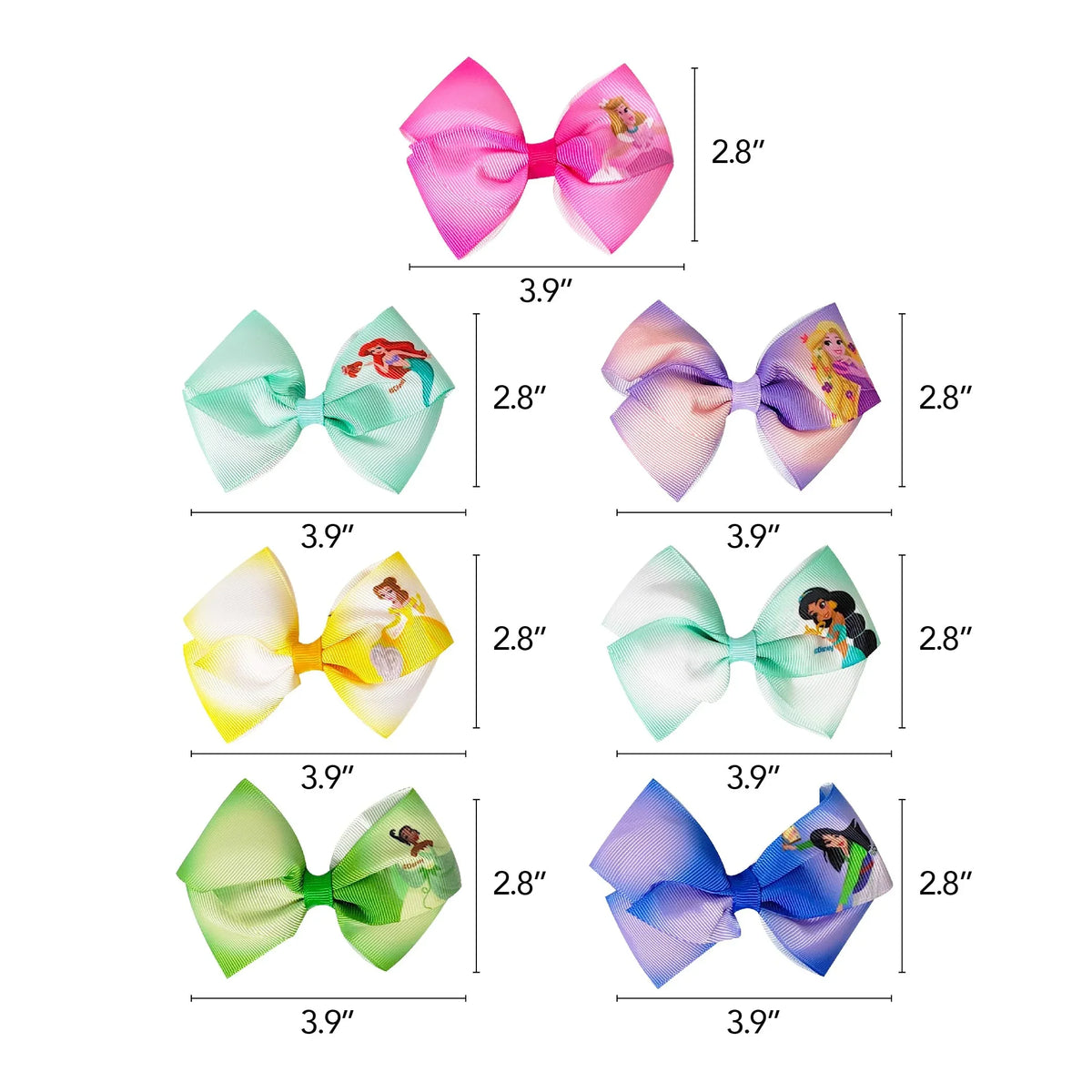 Disney Princess Hair Bows gift set, six colorful bows featuring princess graphics, LuvHer Shop accessories.