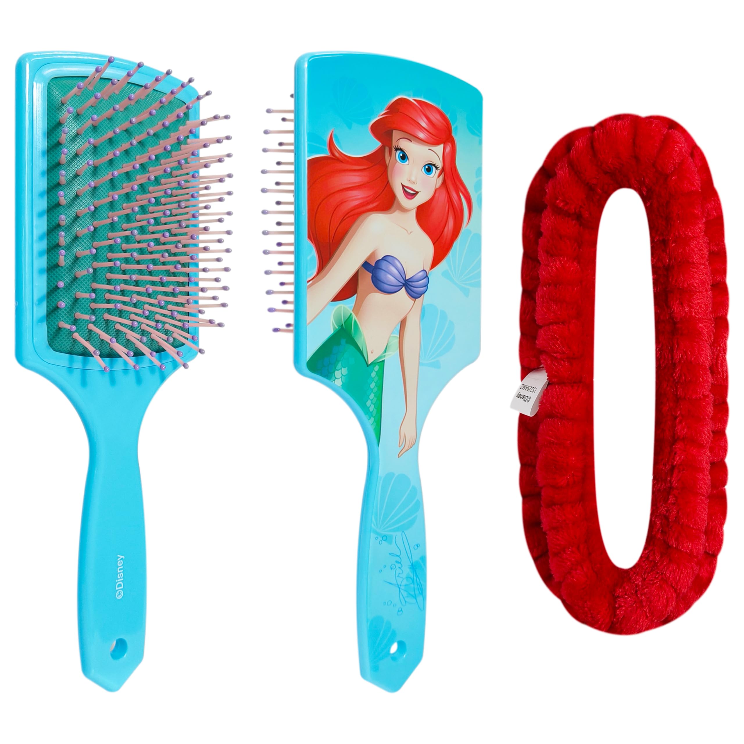 LUV HER Kids Hair Brush & Spa Headband Set for Girls - Features Ariel from Disney - Fun Grooming Kit for Detangling, Styling & Skincare - Soft & Stretchy One Size