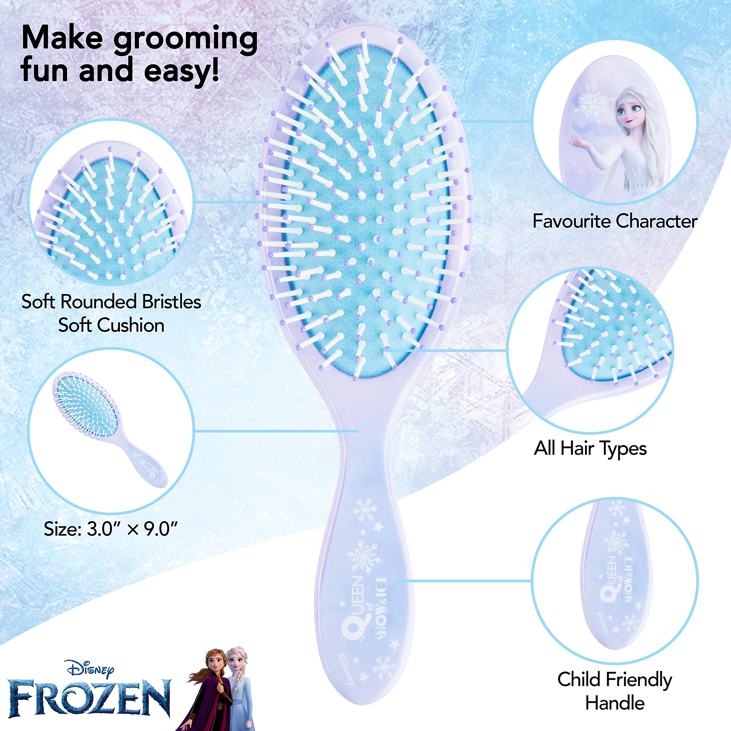 Frozen Princess Elsa 5 Pcs Hair Accessory Set - 1 Hair Brush + 4 Scrunchies for Girls. Detangling Brush and Elastic Hair Ties. - LuvHer Shop