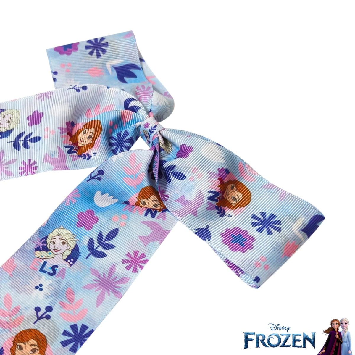 Disney Frozen Anna and Elsa hair bow with blue floral print, girls' accessory from LuvHer Shop