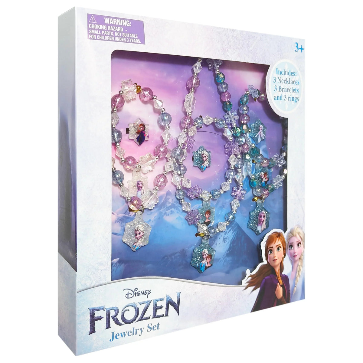 Disney Frozen Jewelry Set with necklaces, bracelets, and rings in themed gift box