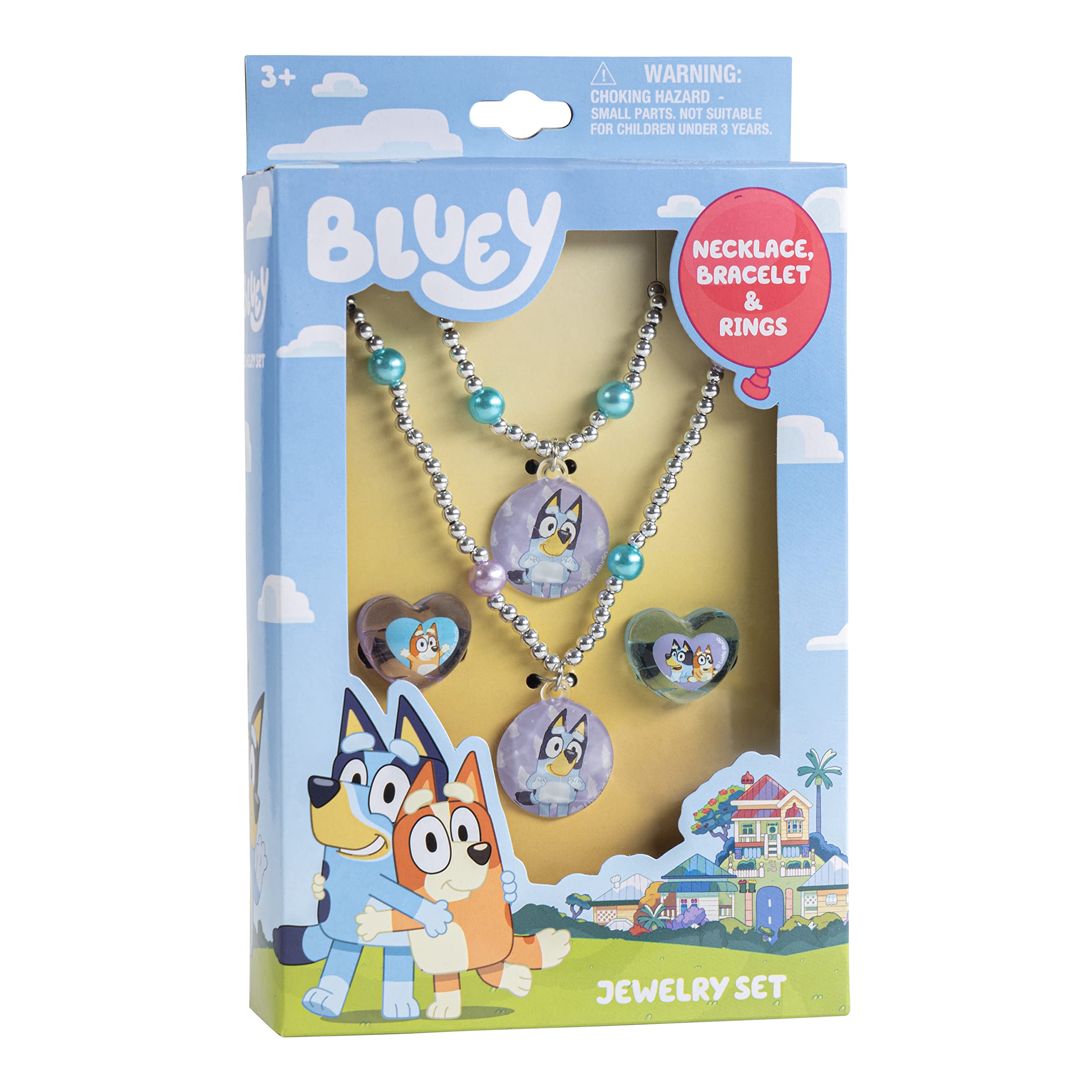 LUV HER Bluey Girls 4 Piece Costume Toy Jewelry Box Set with Silver Rings, Bead Bracelet and Necklace Ages 3+ - LuvHer Shop