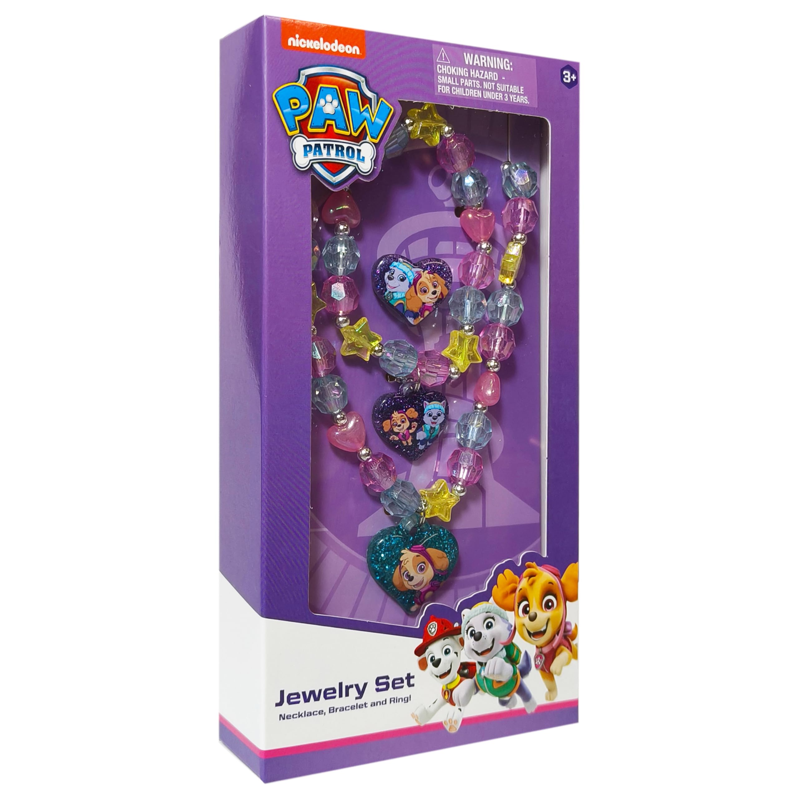 LUV HER Paw Patrol Girl's Jewelry Set - Dress up 3 Piece Toy Jewelry Box Set with Bead Necklace, Bracelet and Ring - Play Accessories - Ages 3+ - LuvHer Shop