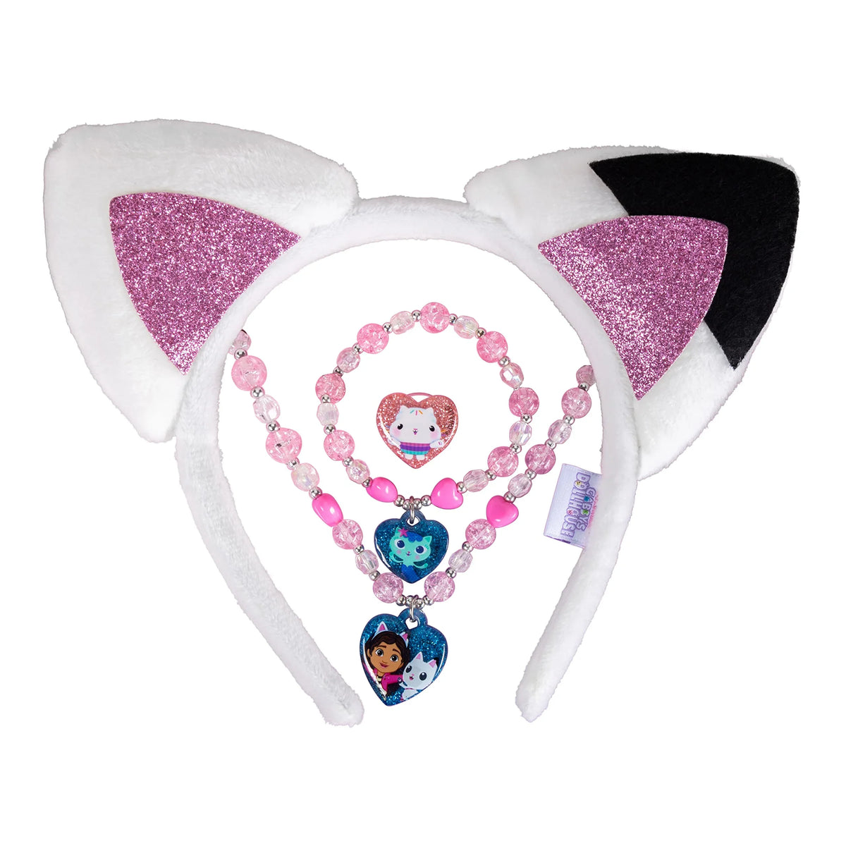 Gabby's Dollhouse Girls Jewelry Set with cat ear headband, pink bracelet, and necklace