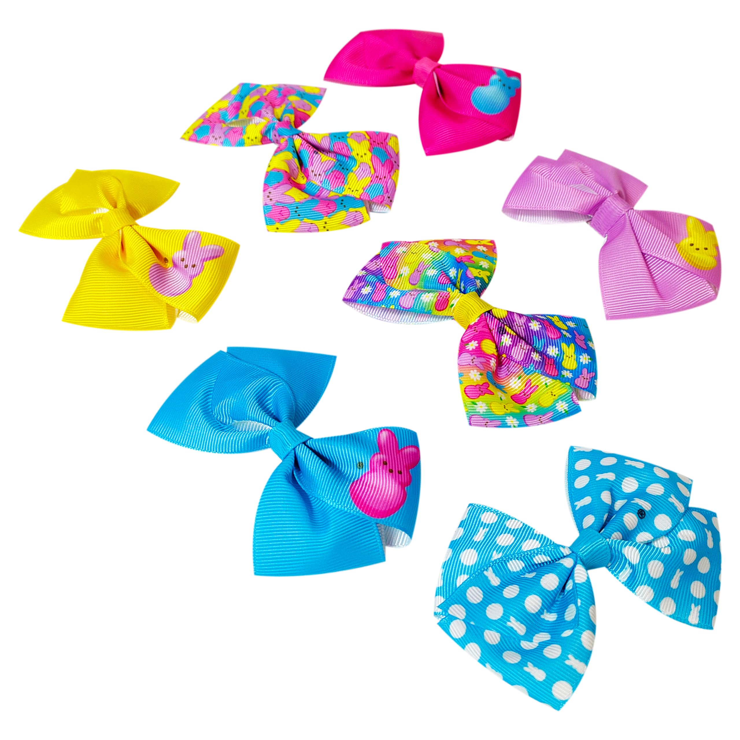 PEEPS Hair Bows Bundle - 7 Pcs 4 Inch Alligator Clips with Different Prints, Easter Bunny Themed for Girls, Toddlers 3+ - LuvHer Shop