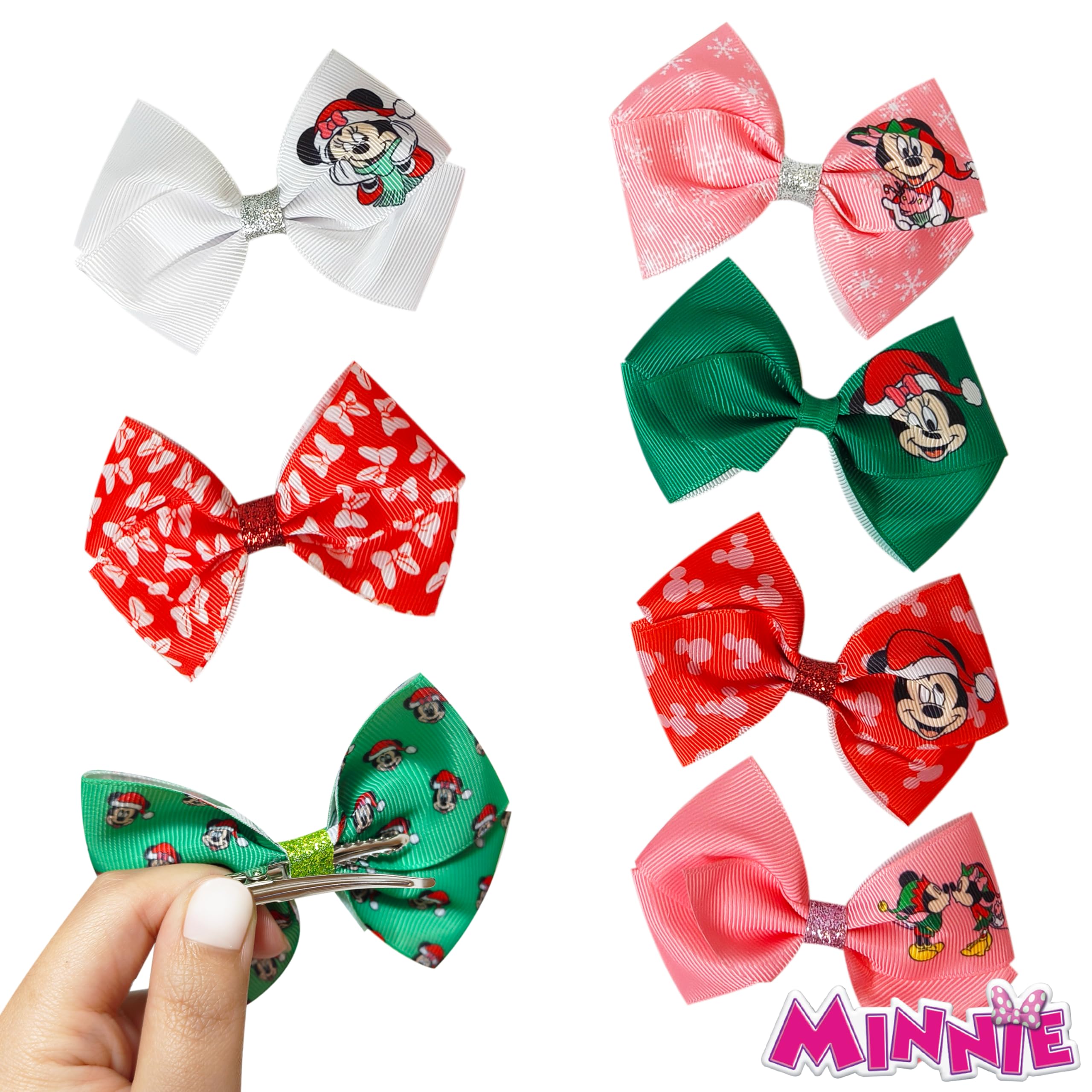 Luv Her Licensed Girls Hair Bows - Hair Accessories Gift Set - 7 Pcs 4 Inch Bundle - Hair Bows for Girls - Disney Christmas Hair clip - Alligator Clip - Ages 3 + - LuvHer Shop