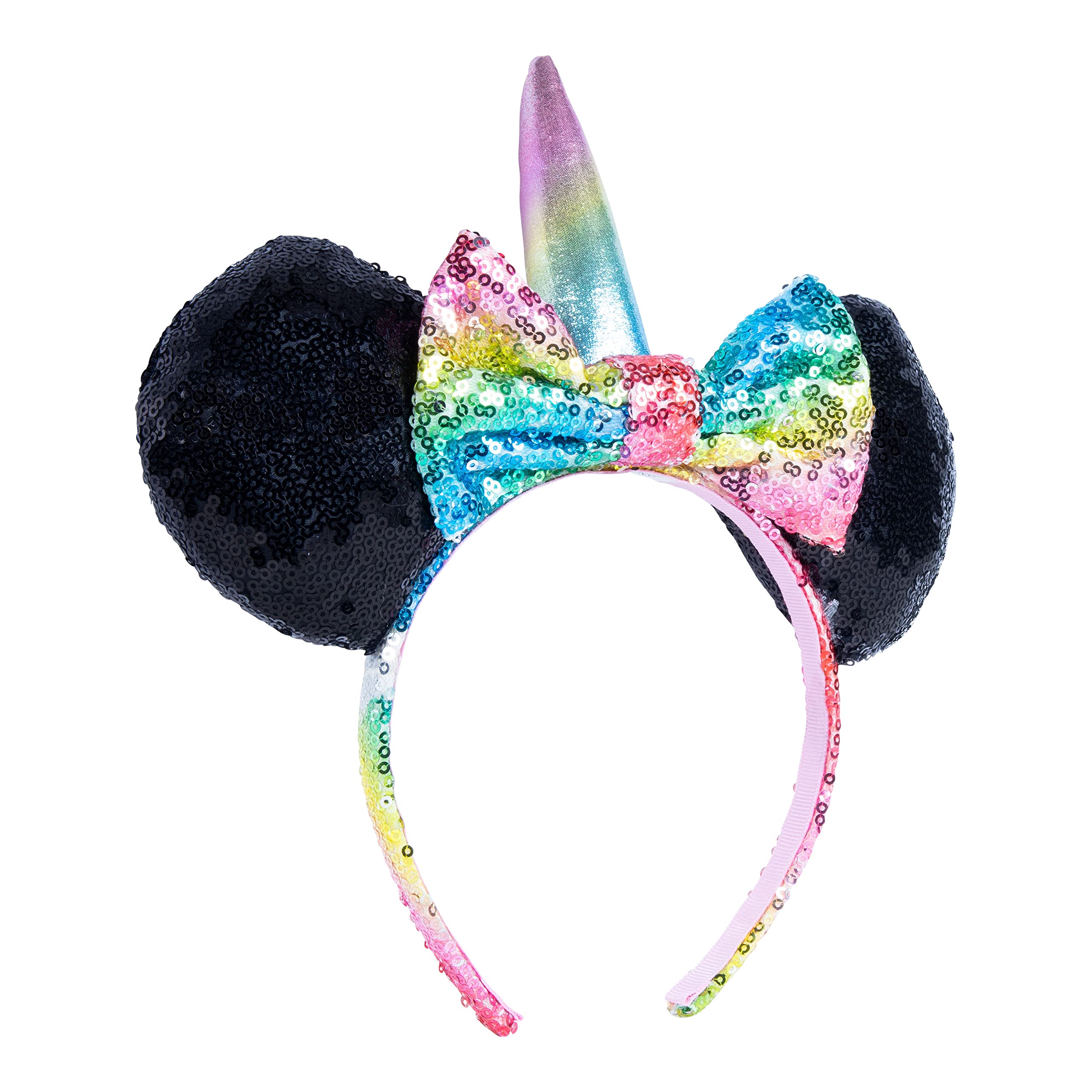 Disney - Minnie Mouse Ears - Disney Ears - Black Ears with Rainbow Unicorn Horn - Hair Accessories for Girls - Hair Headband Ears - One Size Fits All - Disney World Accessories for Trip - Ages 3+ - LuvHer Shop