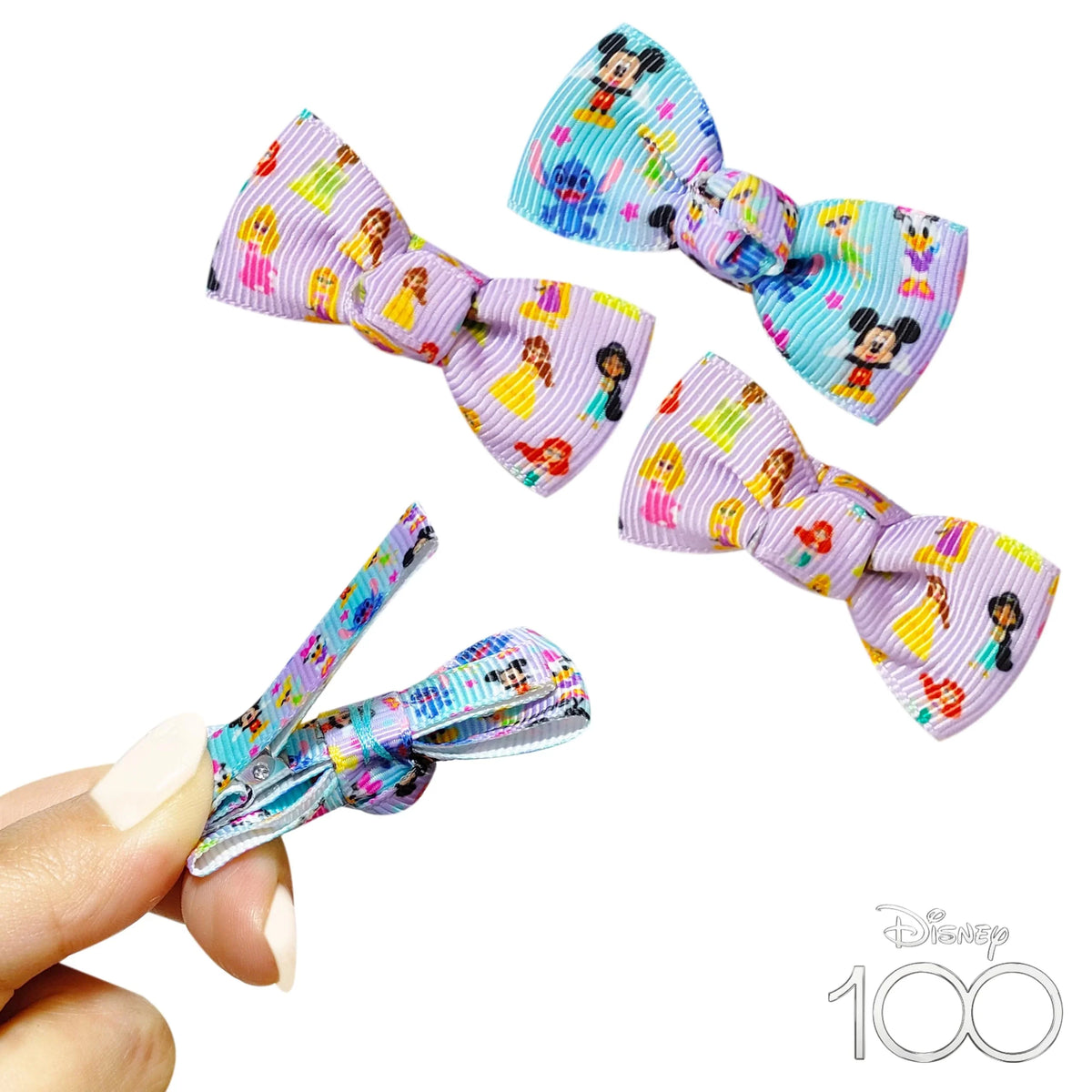 Disney 100 Girls Hair Bows set featuring colorful cartoon prints, LuvHer Shop accessories