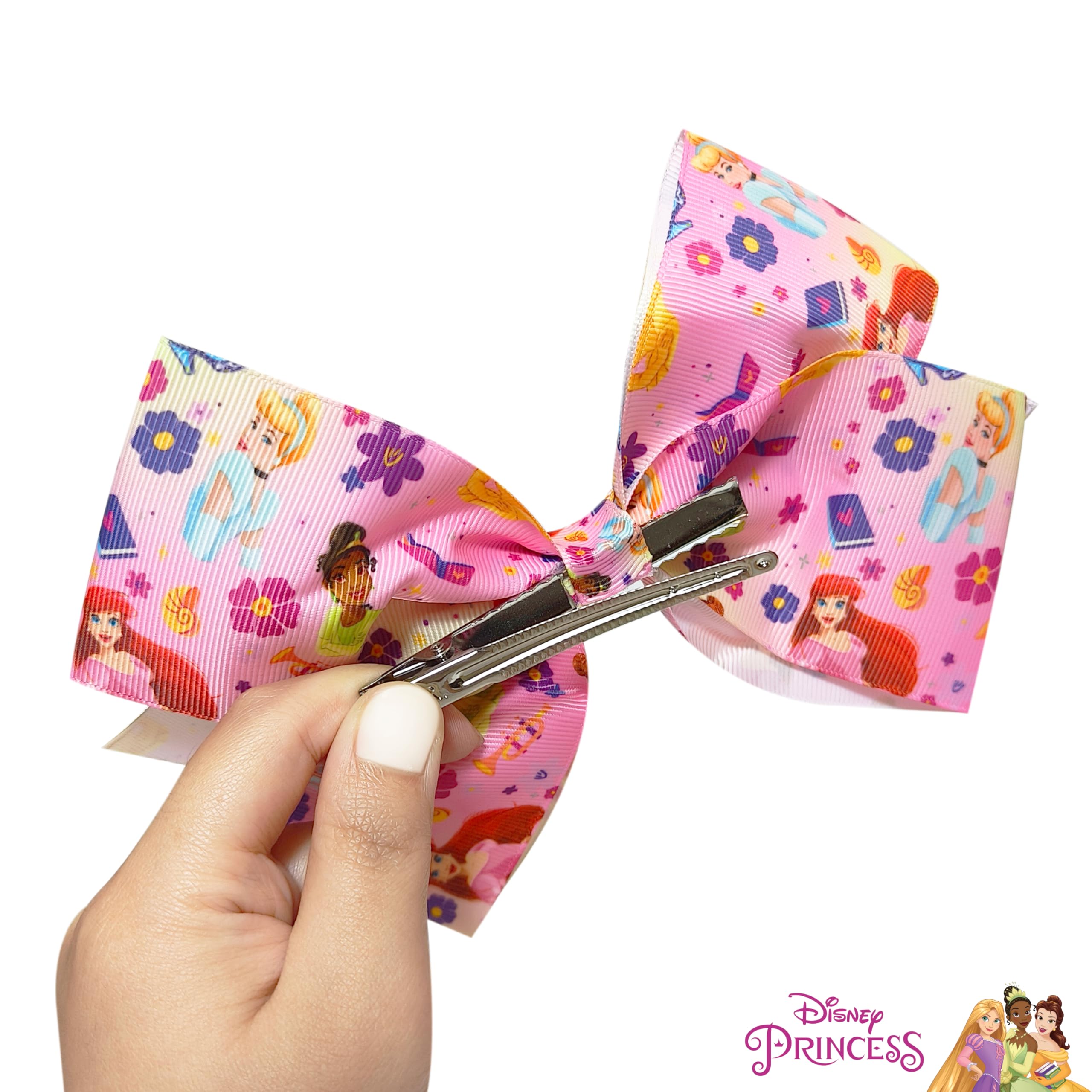 LUV HER Cute Disney Princesses Single Hair Bow For Girls - One Large Printed Hair Bow Featuring your Favorite Disney Princesses Characters - Alligator Clip - Birthday Gift for Girls Ages 3+ - LuvHer Shop