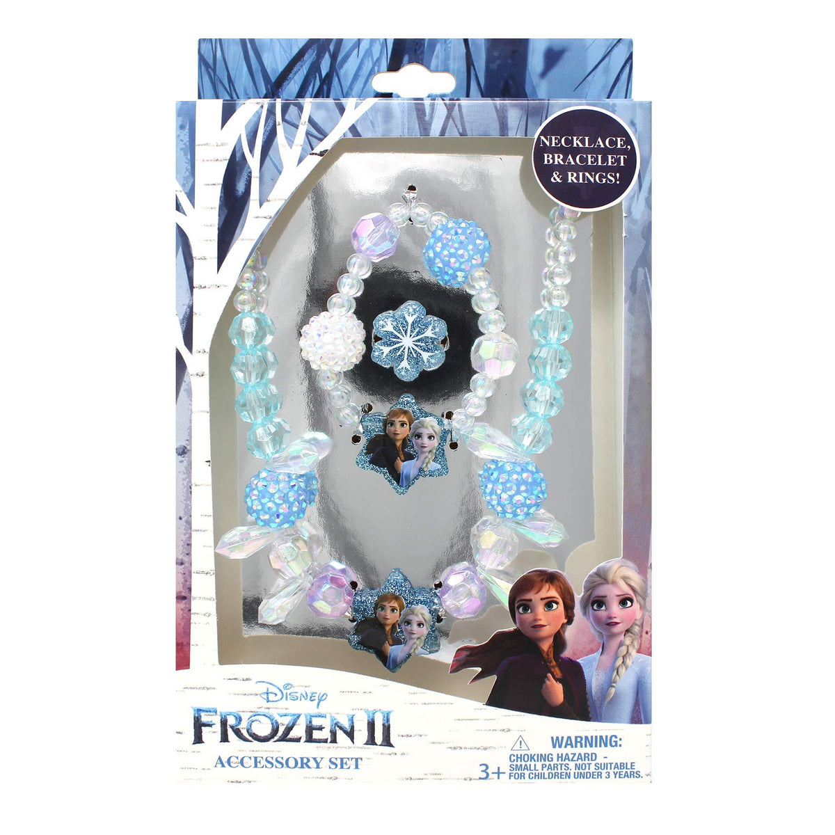 Disney Frozen II Accessory Set with necklace, bracelet, rings, Anna and Elsa design in retail box