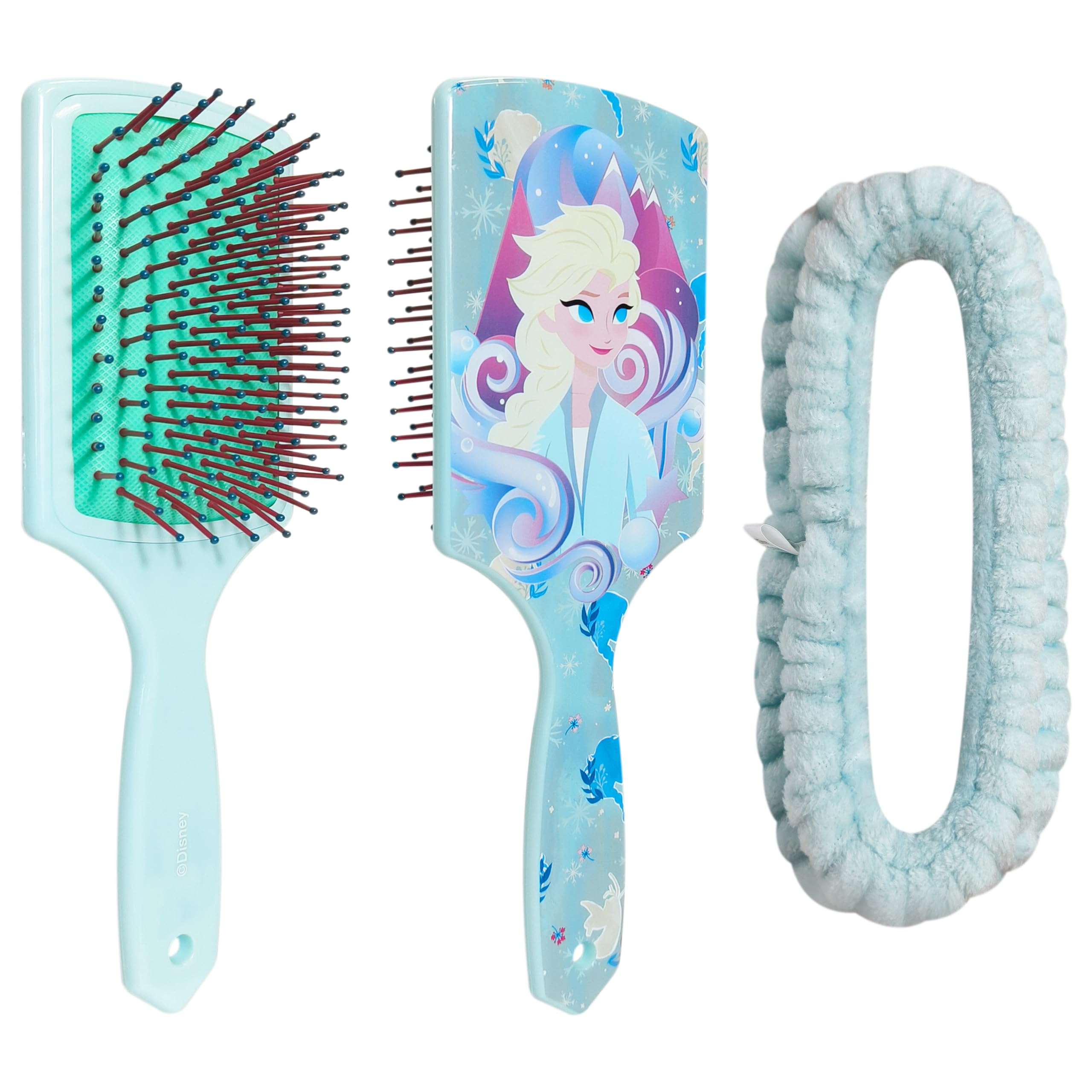LUV HER Kids Hair Brush & Spa Headband Set for Girls - Features Elsa from Frozen - Fun Grooming Kit for Detangling, Styling & Skincare - Soft & Stretchy One Size