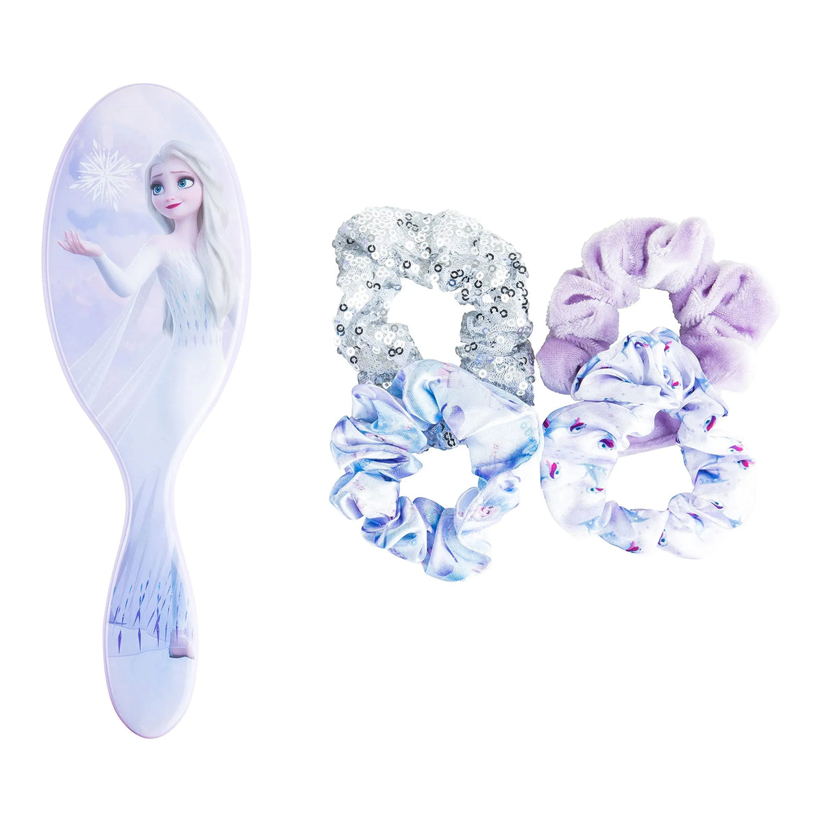 Frozen Elsa Hair Brush and Scrunchies set featuring Elsa design, perfect girls' hair accessories