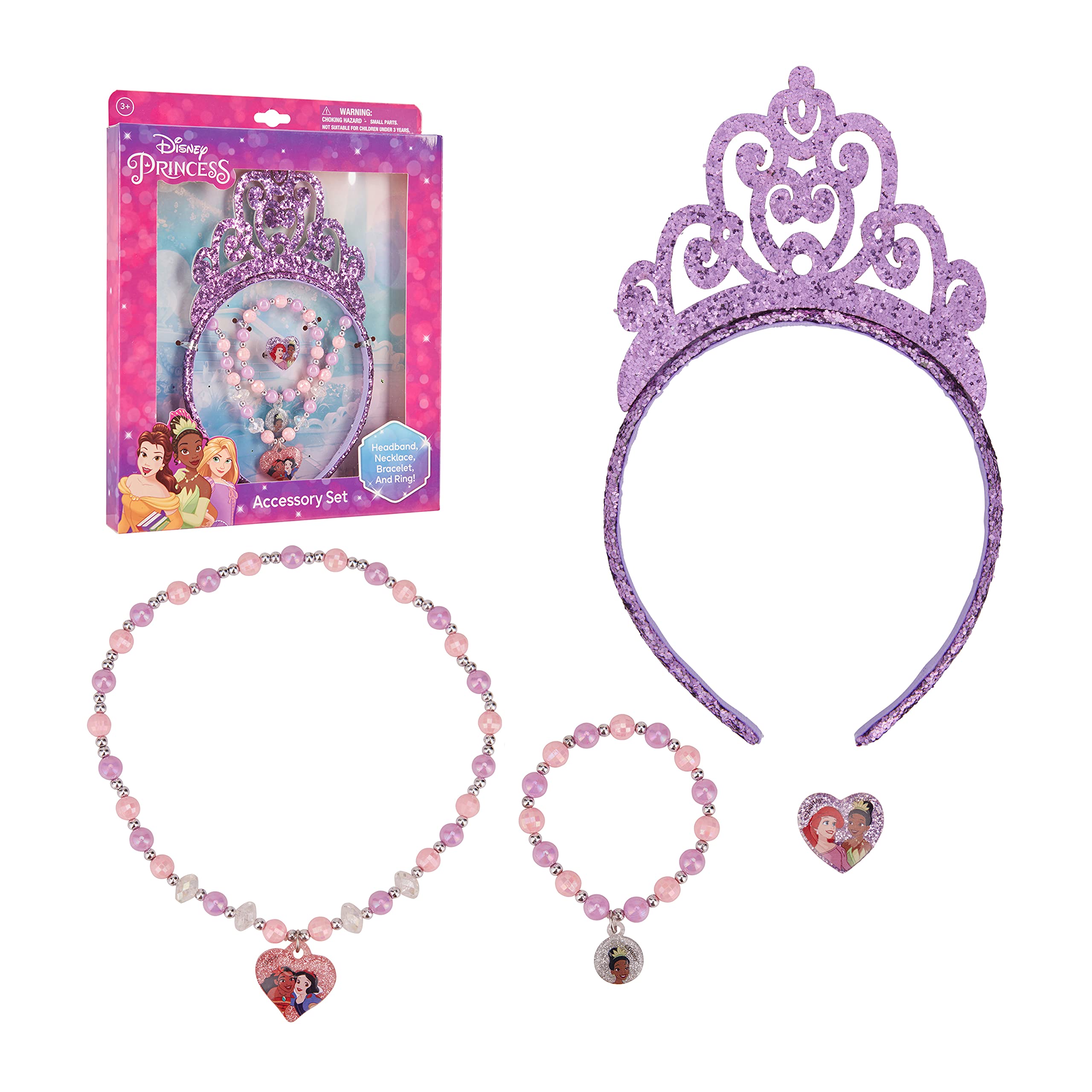 LUV HER Disney Princess Toys Tiaras For Girls - Jewelry for Girls - Dress Up set All in one Box - Tiaras - Play Jewelry Set - 4pc Princess Tiara, Necklace, Dress Up Bracelet, Ring Ages 3+ - LuvHer Shop