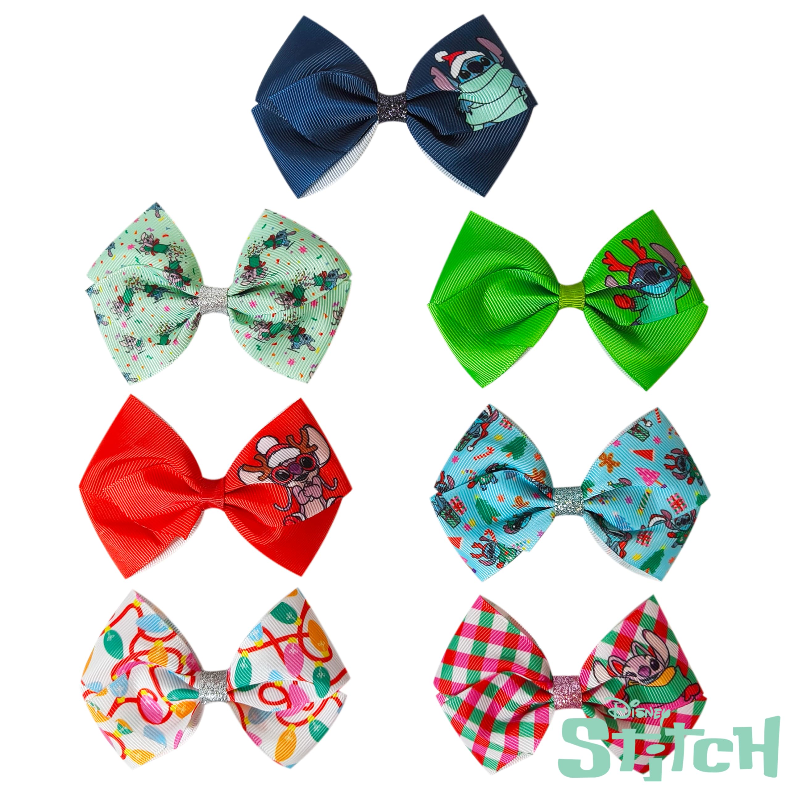 Luv Her Licensed Girls Hair Bows - Hair Accessories Gift Set - 7 Pcs 4 Inch Bundle - Hair Bows for Girls - Stitch Christmas Hair clip - Alligator Clip - Ages 3 + - LuvHer Shop