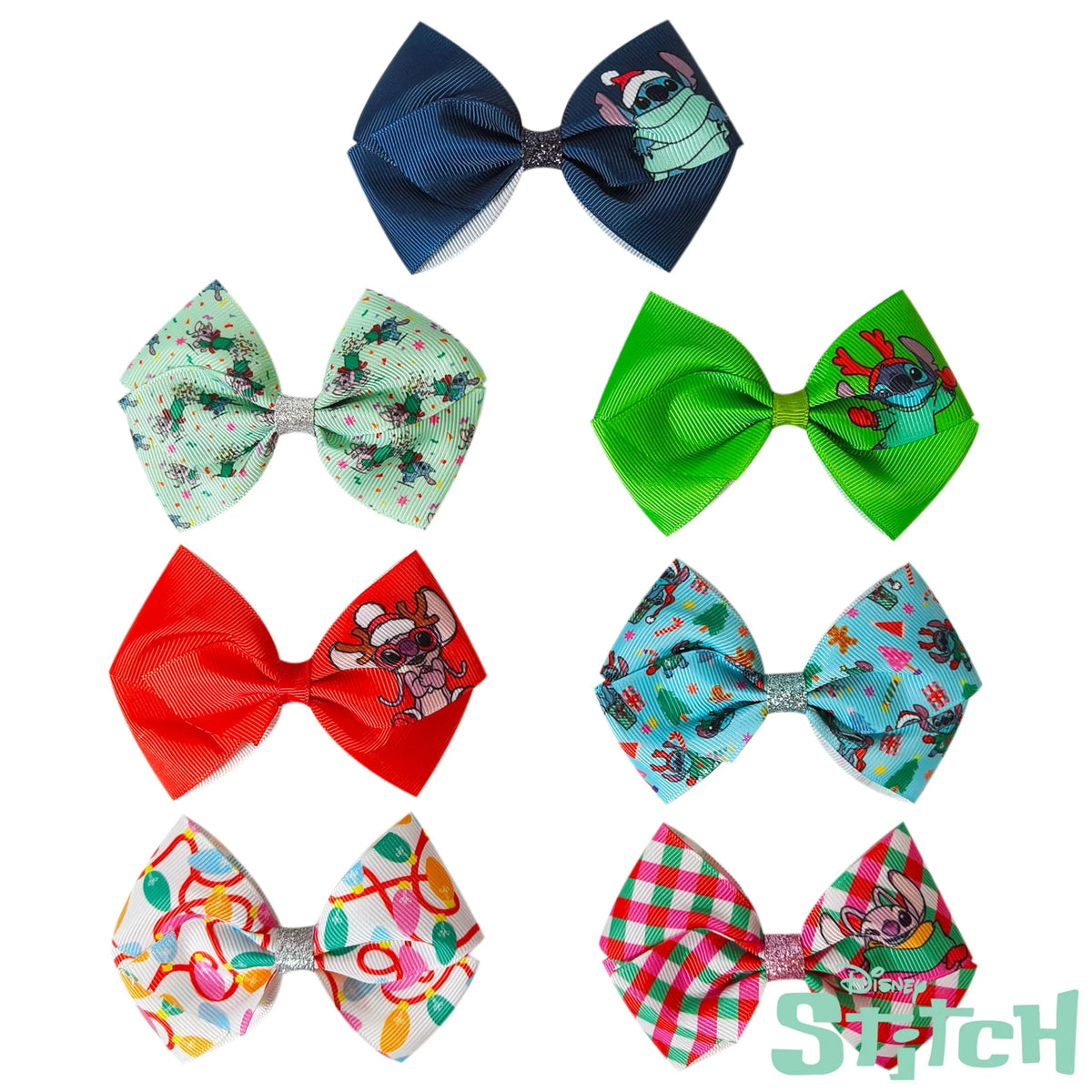 Disney Stitch hair bows for girls, colorful holiday accessories, 8-pack from LuvHer Shop