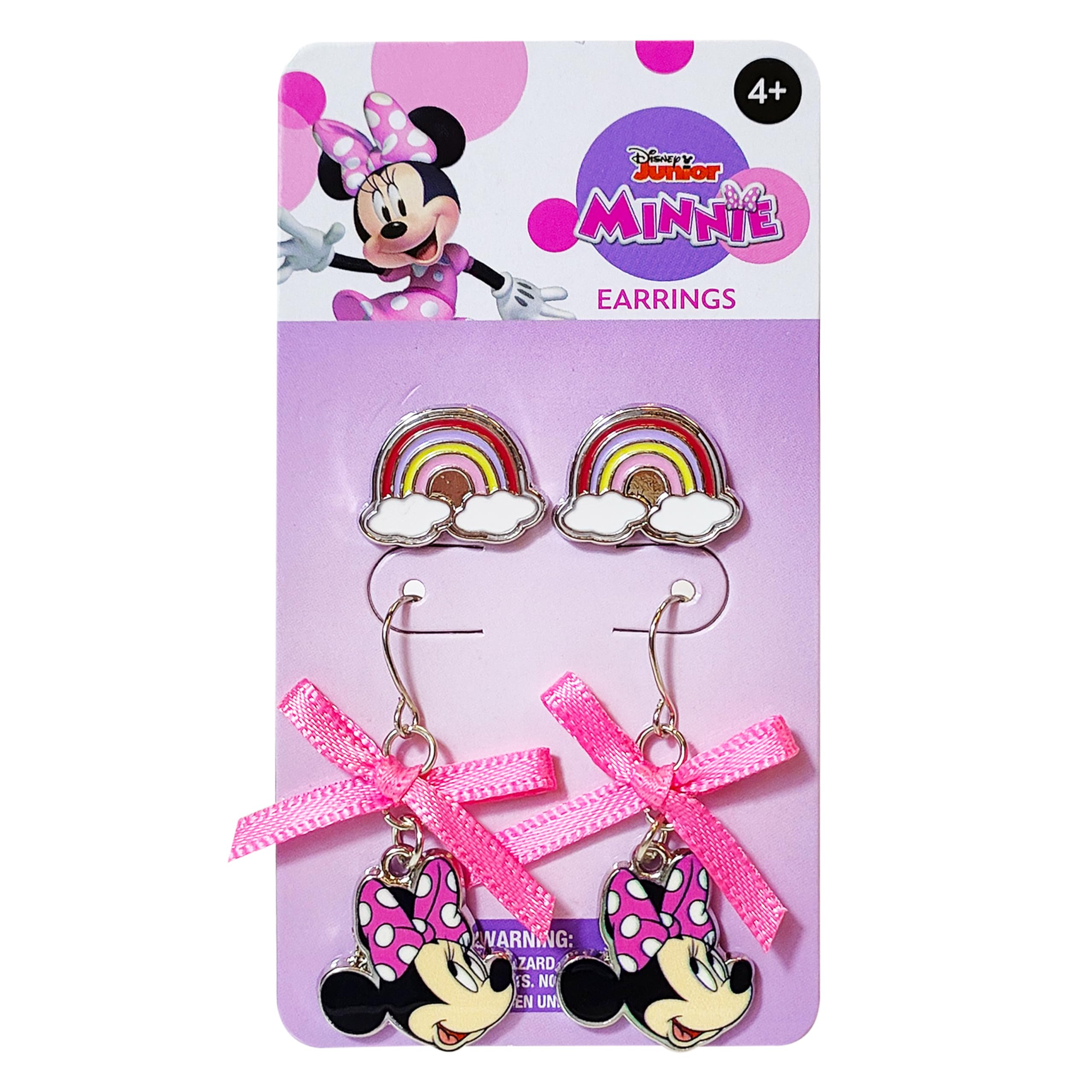 Disney Earrings: 2 Minnie Mouse Hypoallergenic Earrings for Girls (1 Stud Earrings & 1 Fishhook Drop) Cute Earrings with Charms One Size Fits All Girls Earrings, Disney Accessories for Girls Ages 4+ - LuvHer Shop