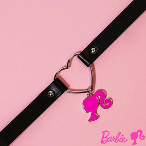 LUV HER Choker Barbie Necklace for Women Barbie Costume Outfit Chokers Necklace for Girls - Adjustable Heart Choker Black Leather-like Collar Necklace for Women With Pink Steel Barbie Charm Ages 3+ - LuvHer Shop