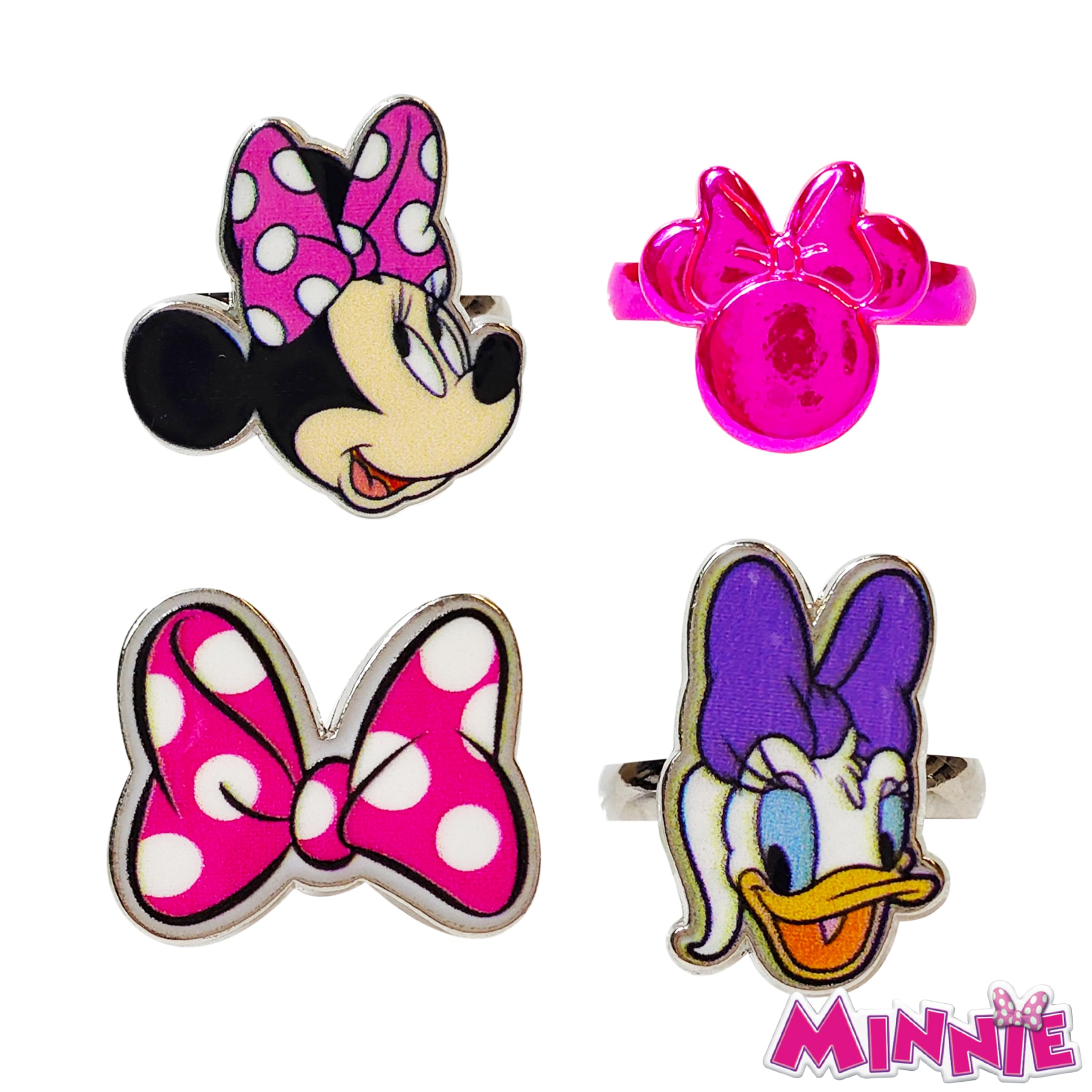 Disney Jewelry: 4-Piece Adjustable Minnie Rings for Girls Disney Cute Rings for Toddlers with metal Charm Dress Up For Girls Perfect Minnie Birthday Gifts For Girls Kid Rings Disney Accessories Age 4+ - LuvHer Shop