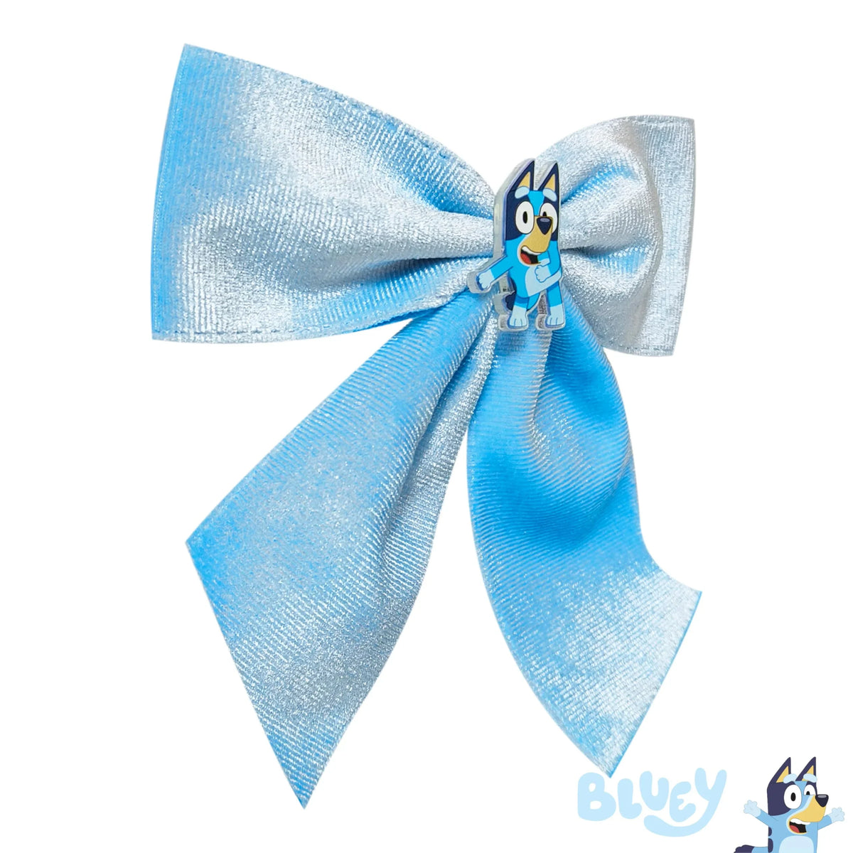 Bluey Hair Bow with character pin, shiny blue ribbon, official girls' accessory from LuvHer Shop