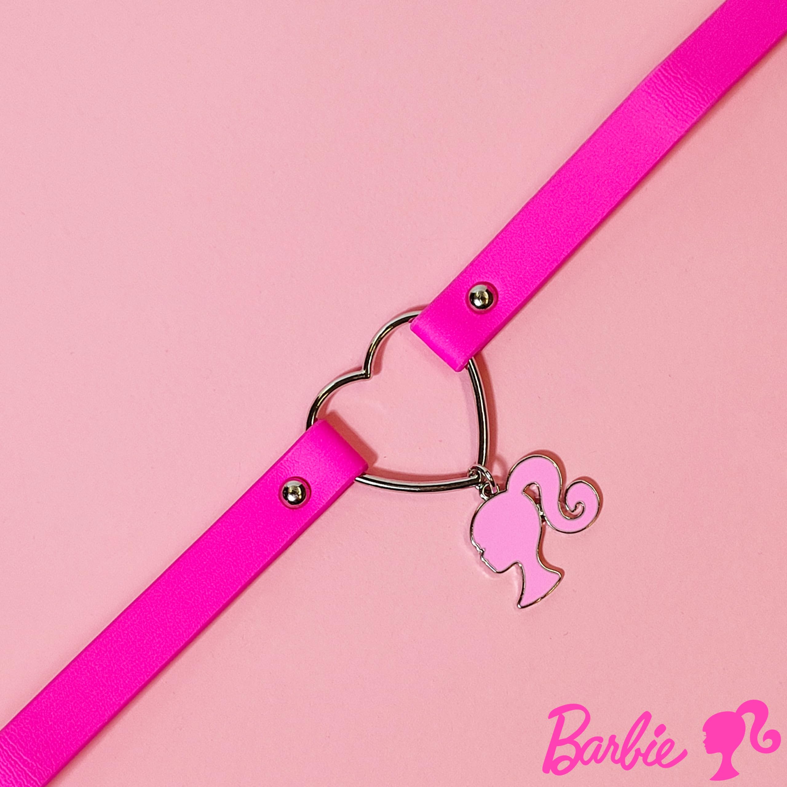 LUV HER Choker Barbie Necklace for Women Barbie Costume Outfit Chokers Necklace for Girls - Adjustable Heart Choker Pink Leather-like Collar Necklace for Girls With Pink Steel Barbie Charm Ages 4+ - LuvHer Shop