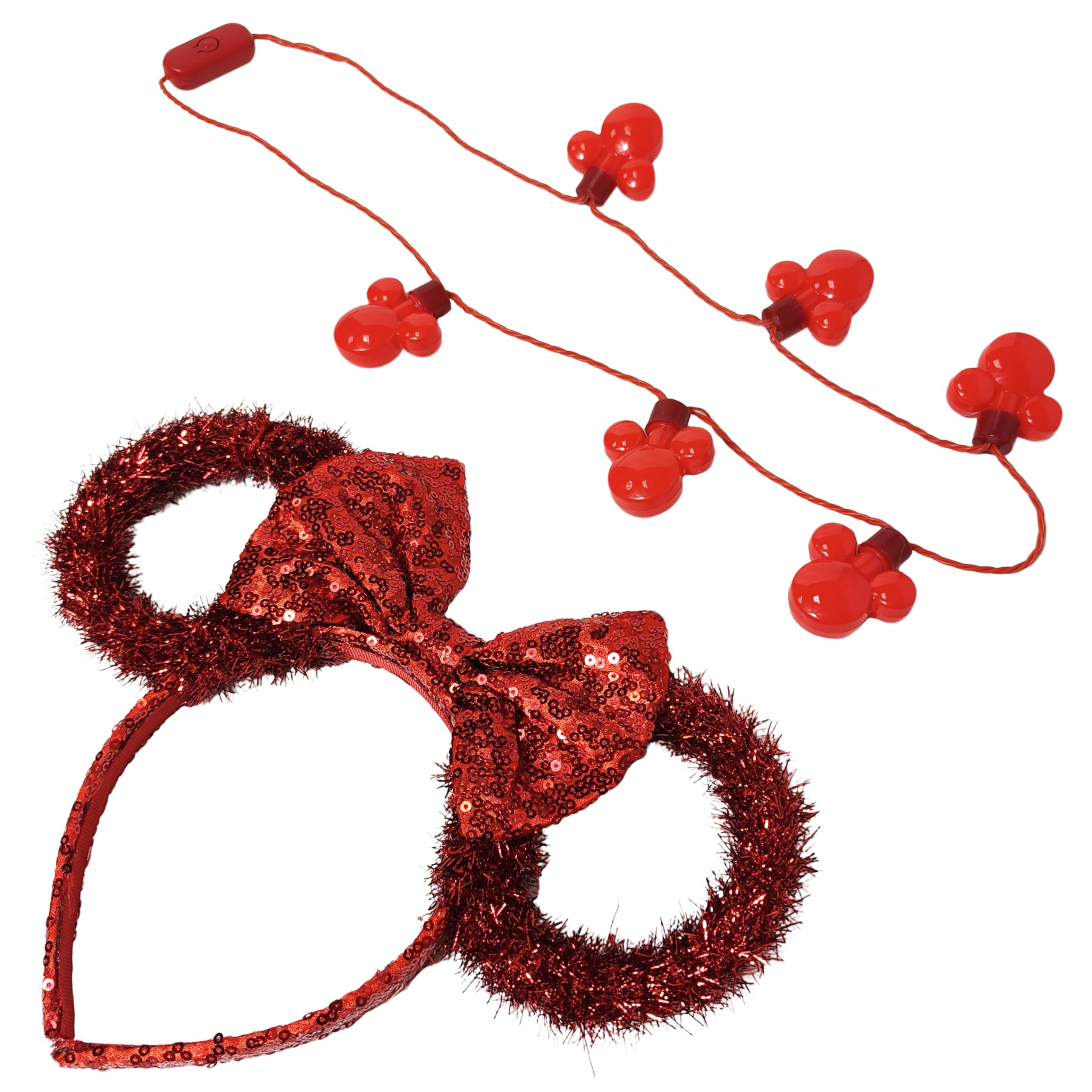 LUV HER Disney Minnie Ears - Colorful Costume Headband for Kids - Birthday Hair Accessory for Theme Park Vacation - Ages 3+, Blue, Red, White with Red Bow