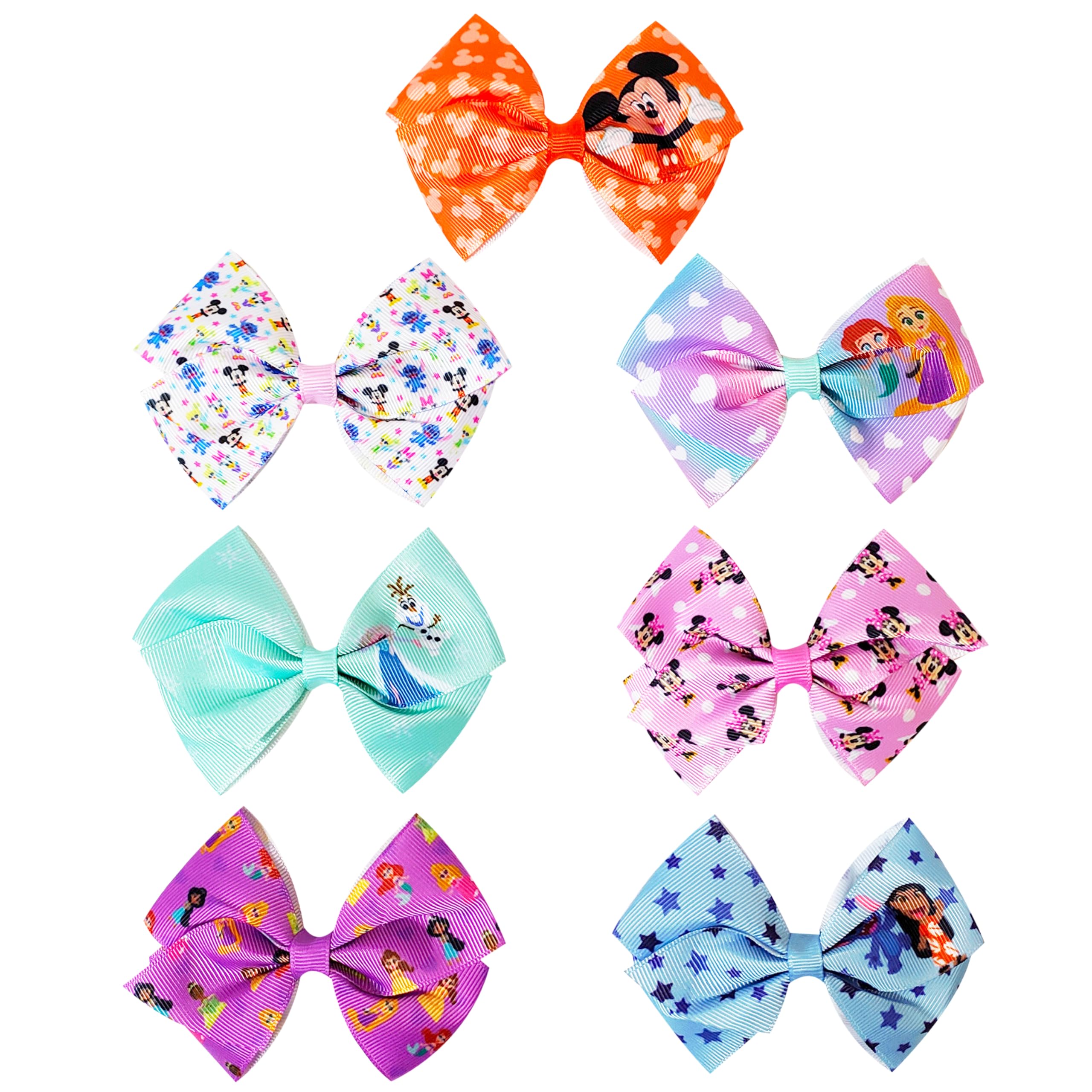 Disney 100 - Hair Accessories Gift Set - Disney Hair Bows - 7 Pcs 4 Inch Bow Bundle - Hair Bows for Girls - Different print on each clip - Alligator Clip - Ages 3 + - LuvHer Shop