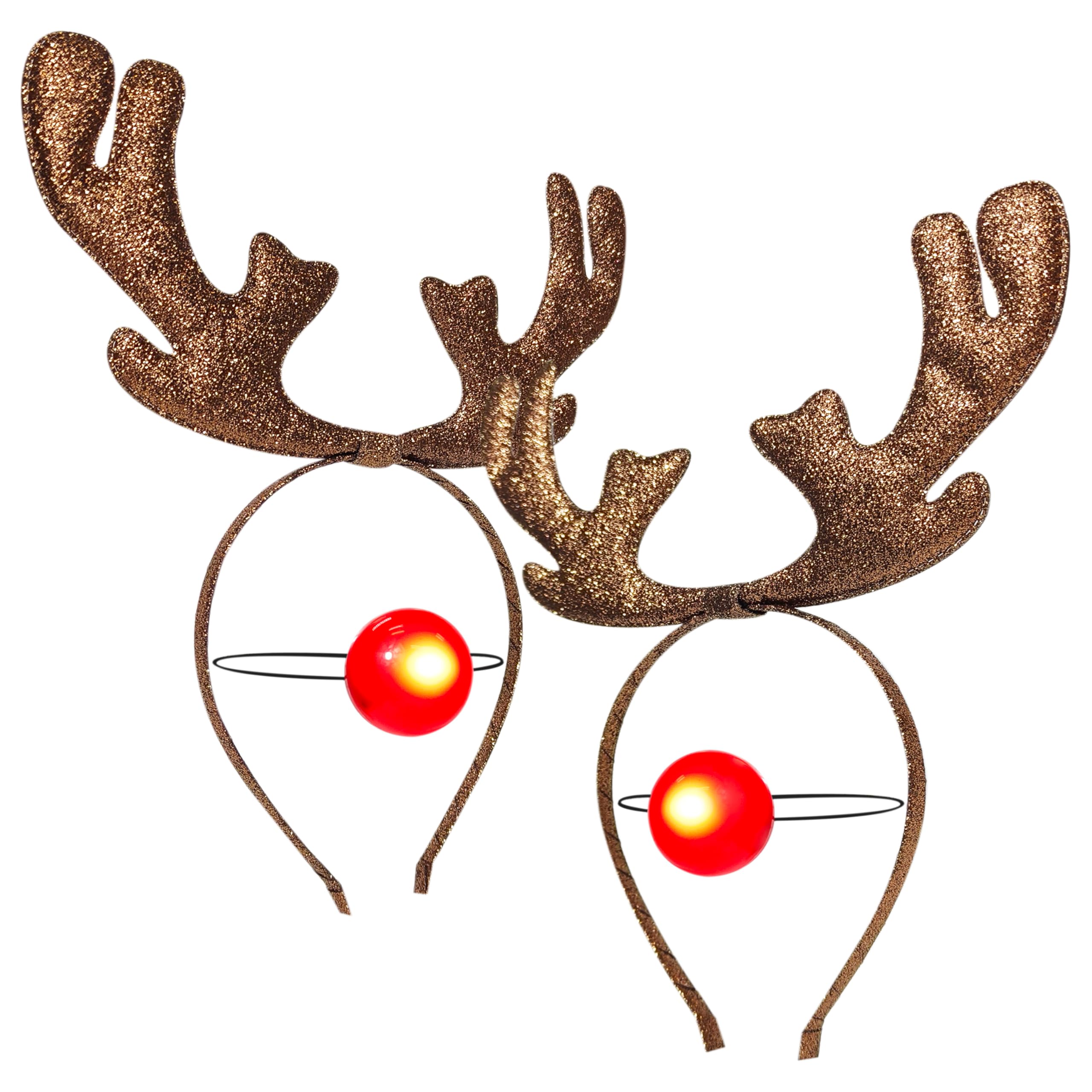 LUV HER Christmas Reindeer Glitter Antlers Headband with Light Up Nose, Ages 3+ - LuvHer Shop