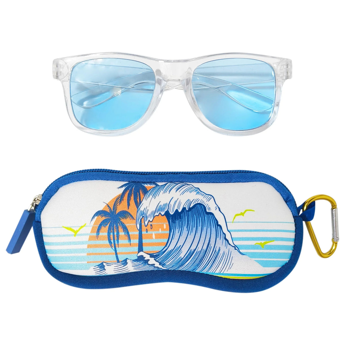Bluey Sunglasses Set with blue-tinted glasses and tropical wave case, LuvHer Shop accessories