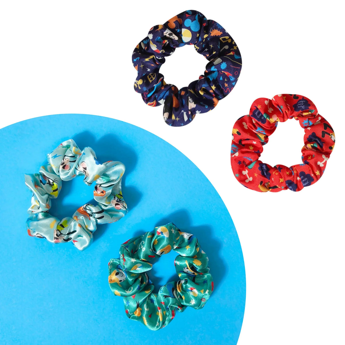 Disney Junior Mickey Hair Scrunchies Set - 4 Large Printed Scrunchies