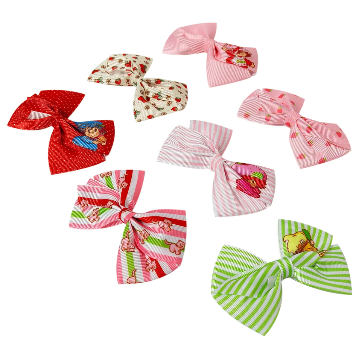 Strawberry Shortcake Printed Girls' Hair Bows – 7-Pack 4-Inch...