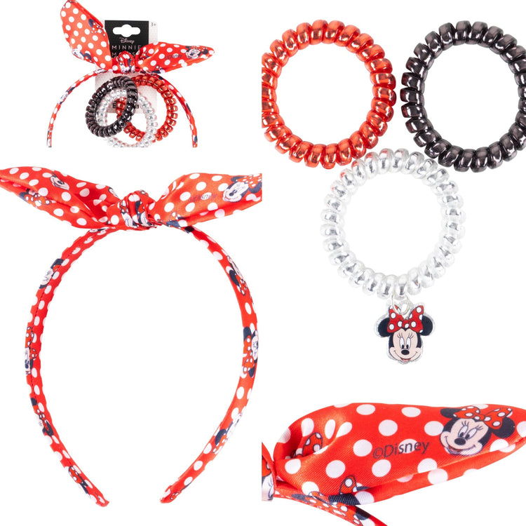 LUV HER Disney Minnie Mouse Headbands For Toddlers | 4pc Girls Headband with Hair Ties | Elastic Knotted Headband | Cute Hair Accessories Ages 3+ - LuvHer Shop