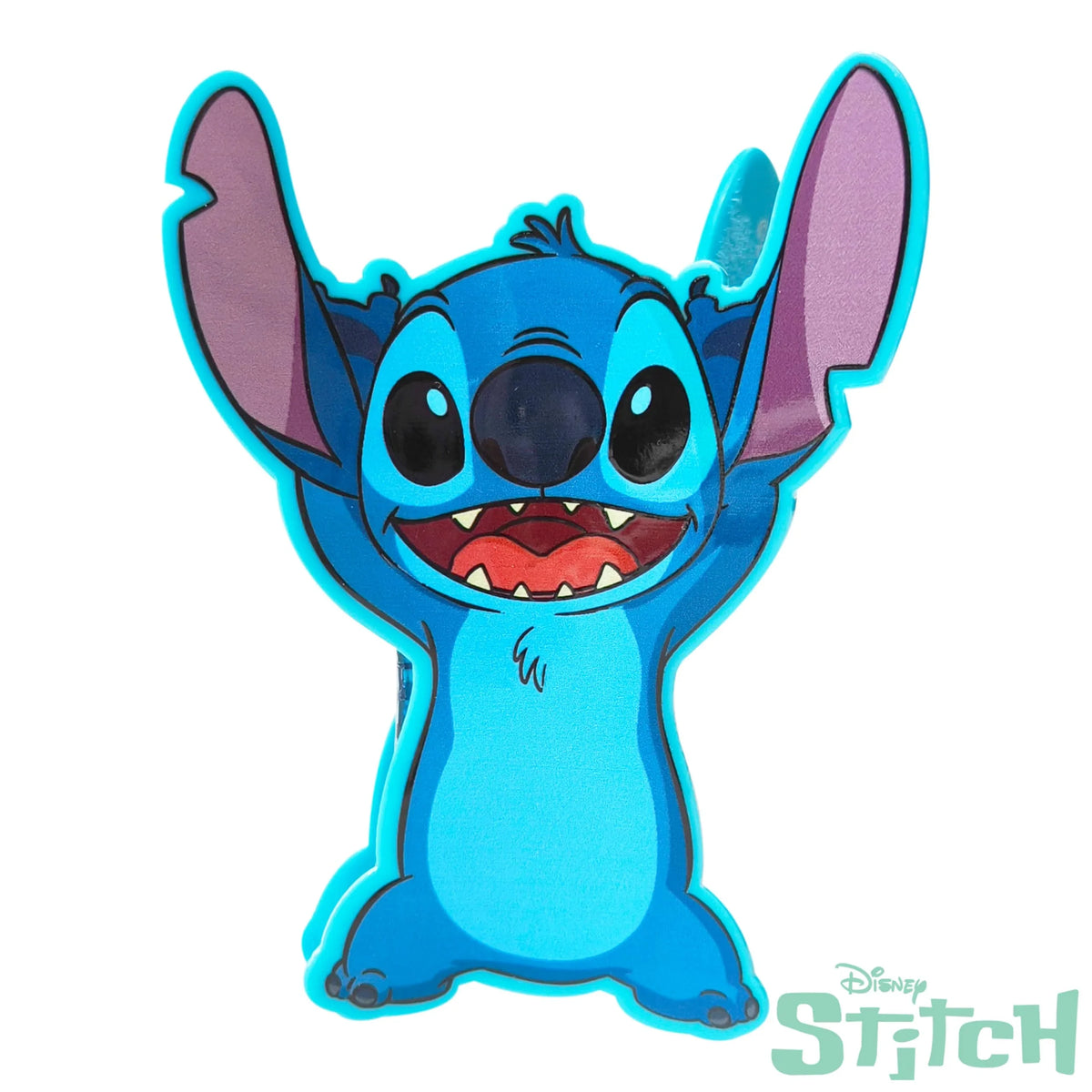 Disney Stitch hair accessory featuring smiling blue Stitch character with arms raised