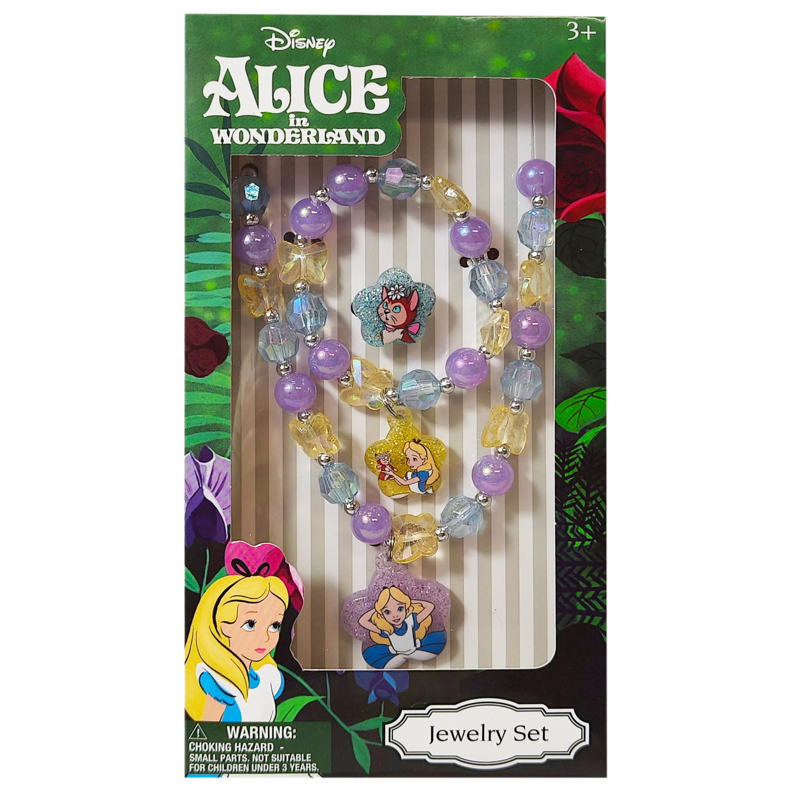 LUV HER Alice in Wonderland Girl's Jewelry Set - Dress up 3 Piece Toy Jewelry Box Set with Bead Necklace, Bracelet and Ring - Play Accessories - Ages 3+ - LuvHer Shop