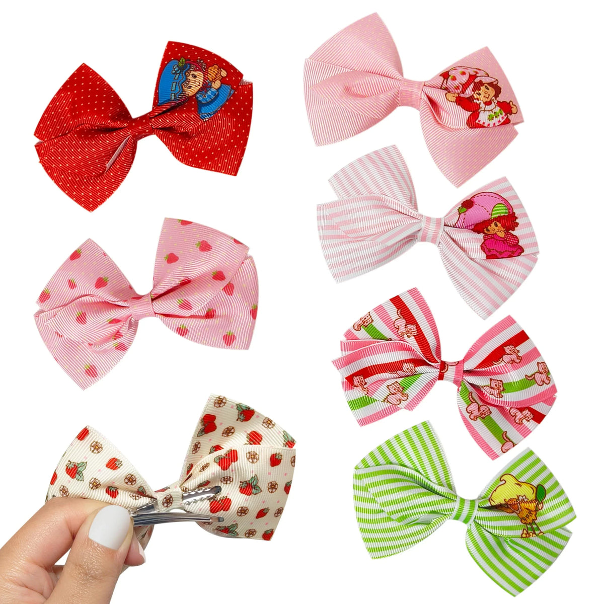 Strawberry Shortcake Printed Girls' Hair Bows – 7-Pack 4-Inch...