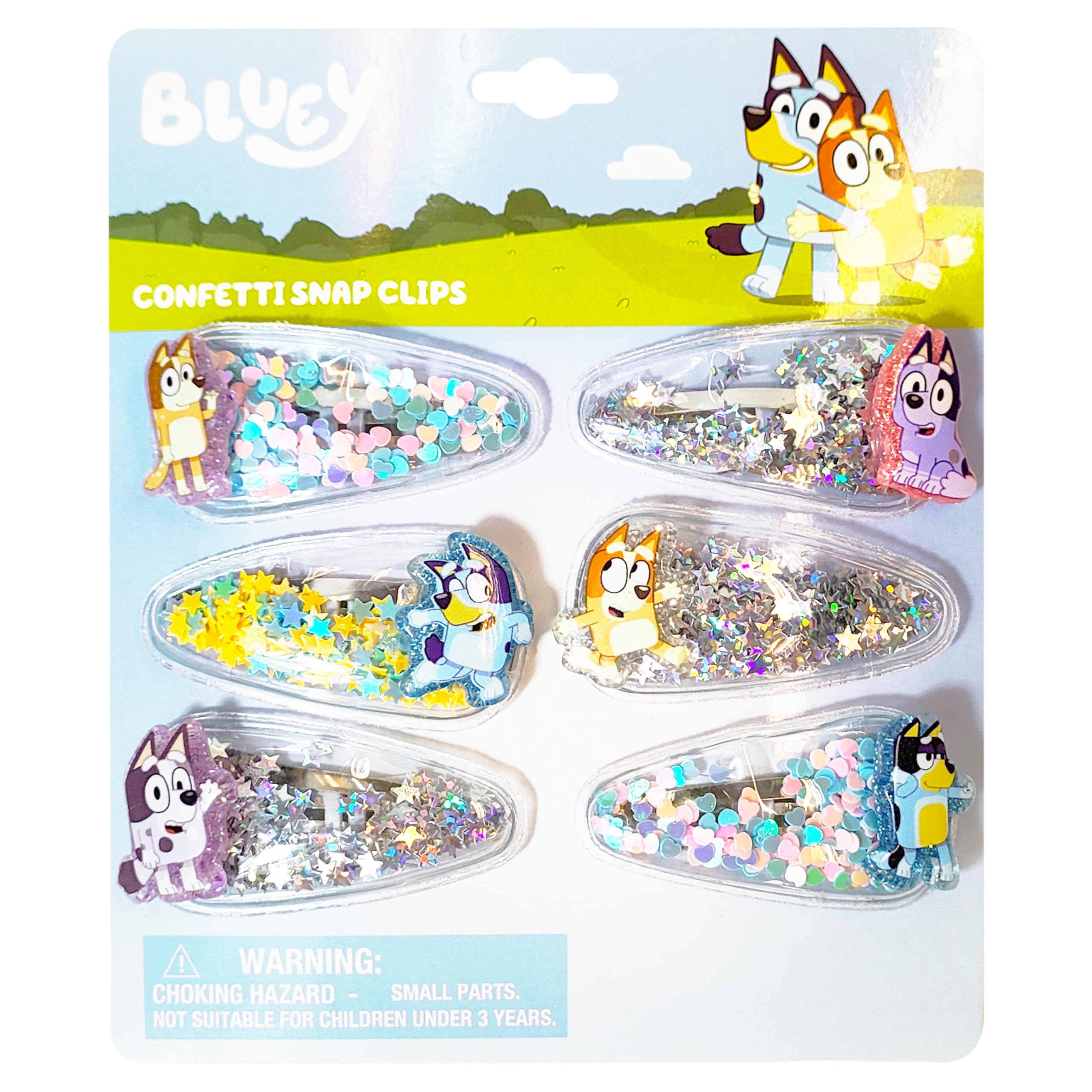 LUV HER Bluey Hair Accessories For Girls, 6pc Cute Hair Clips with Favorite Bluey Character Charms, Magical Confetti Hair Clips, Ages 3+ - LuvHer Shop