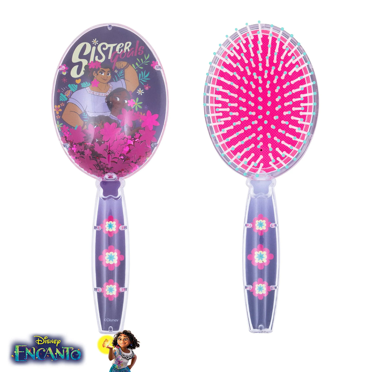 Disney Encanto Sister Goals hair brush with purple handle and floral design, girls' accessory from LuvHer Shop