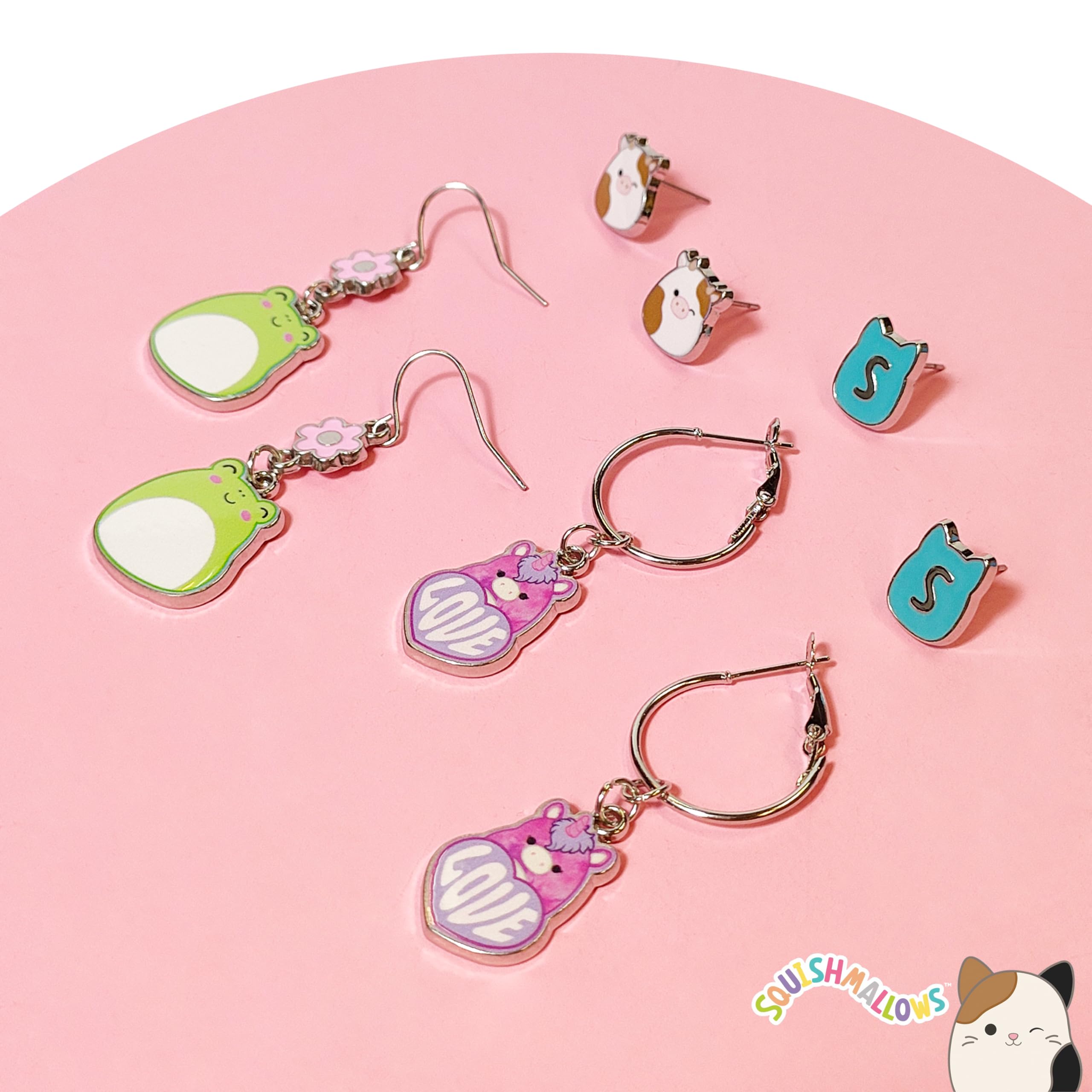 Squishmallow Hypoallergenic Earrings for Girls 2 Squish Stud Earrings 2 Squish Fishhook Drop Earring Sets with Charms One Size Fits All Squishmallow Jewelry Girls Earring Accessories for Girls Ages 4+ - LuvHer Shop