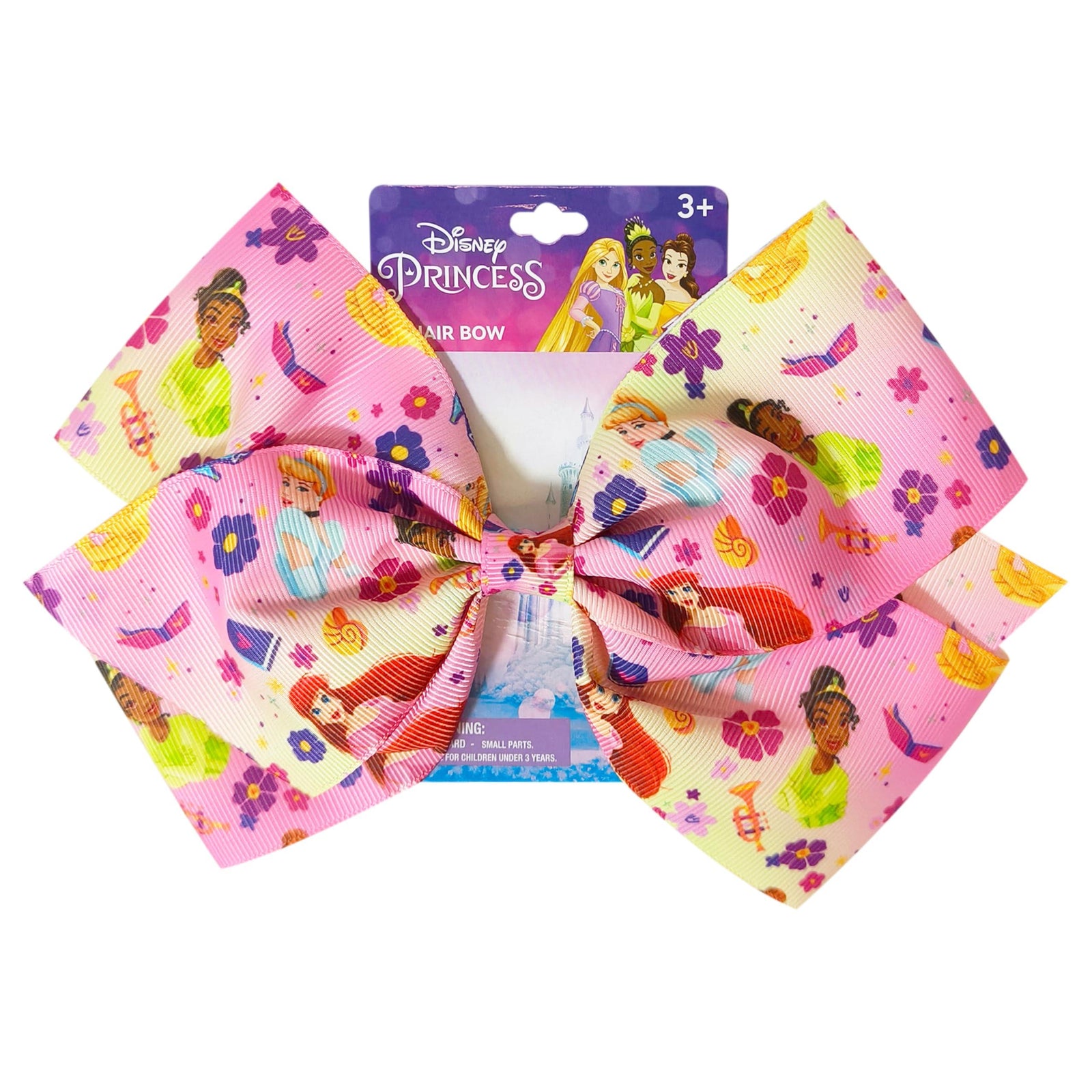 Disney Princess Hair Bow, pink girls' hair accessory with Disney princesses, floral patterns, LuvHer Shop official licensed product