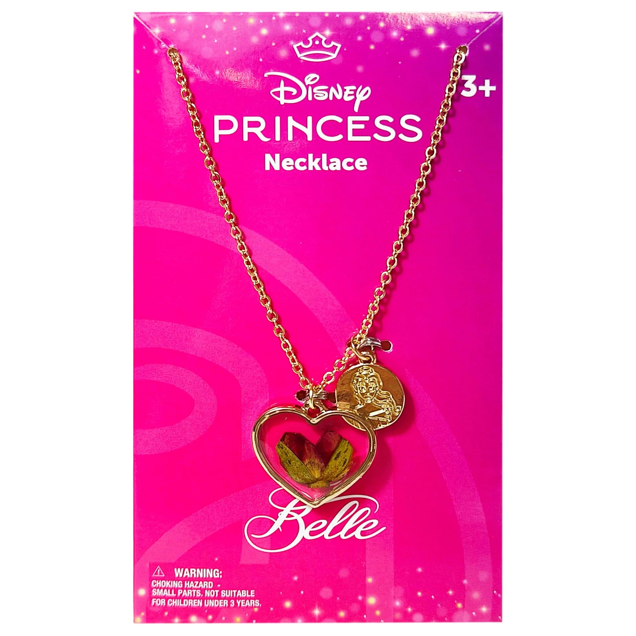 Disney Princess Belle Necklace - Heart Pendant with Rose Petal