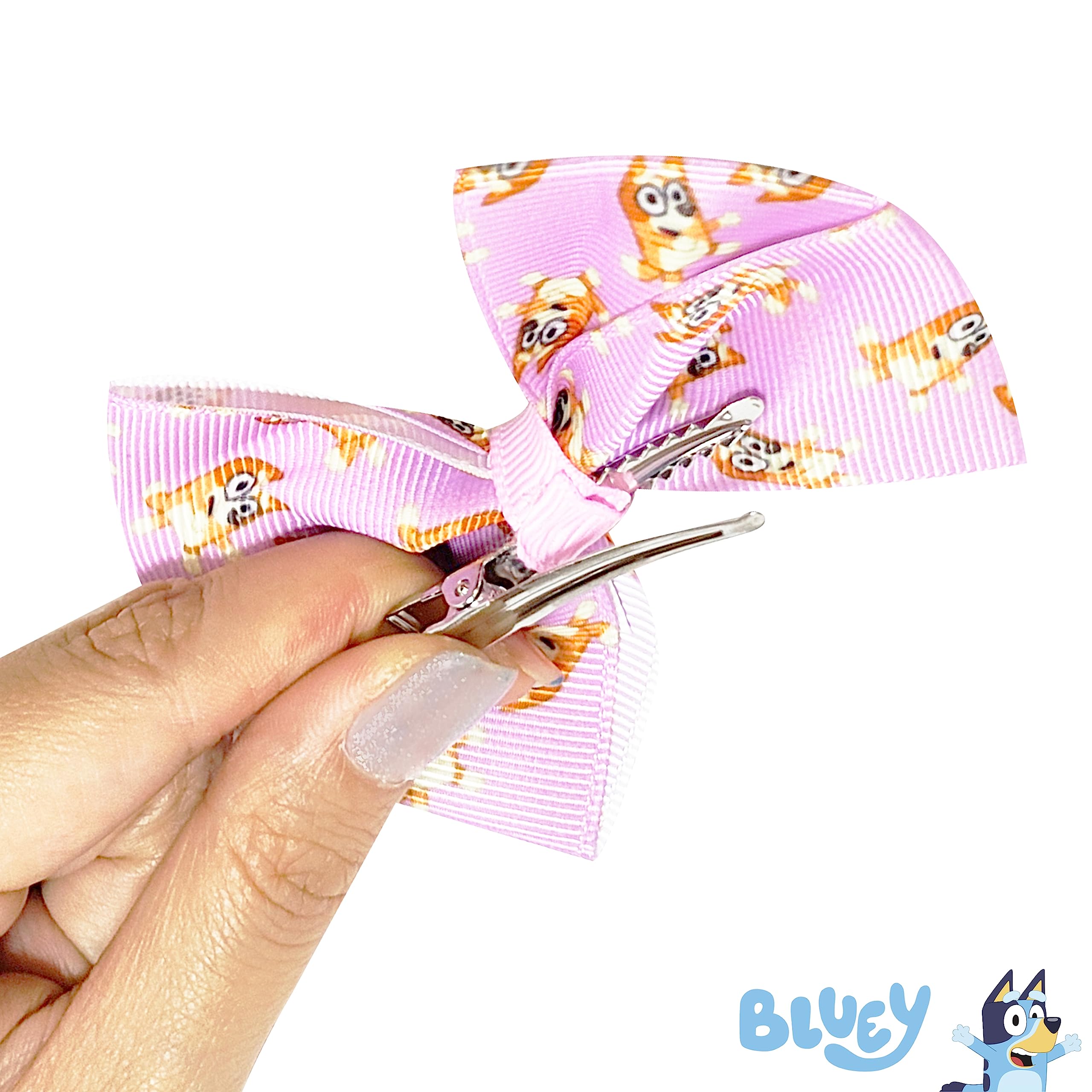 Bluey Kids Hair Bows - Hair Accessories Gift Set- 7 Pcs 4 Inch Bow Bundle- for Girls- Different print on each clip- Alligator Clip- Ages 3 + - LuvHer Shop