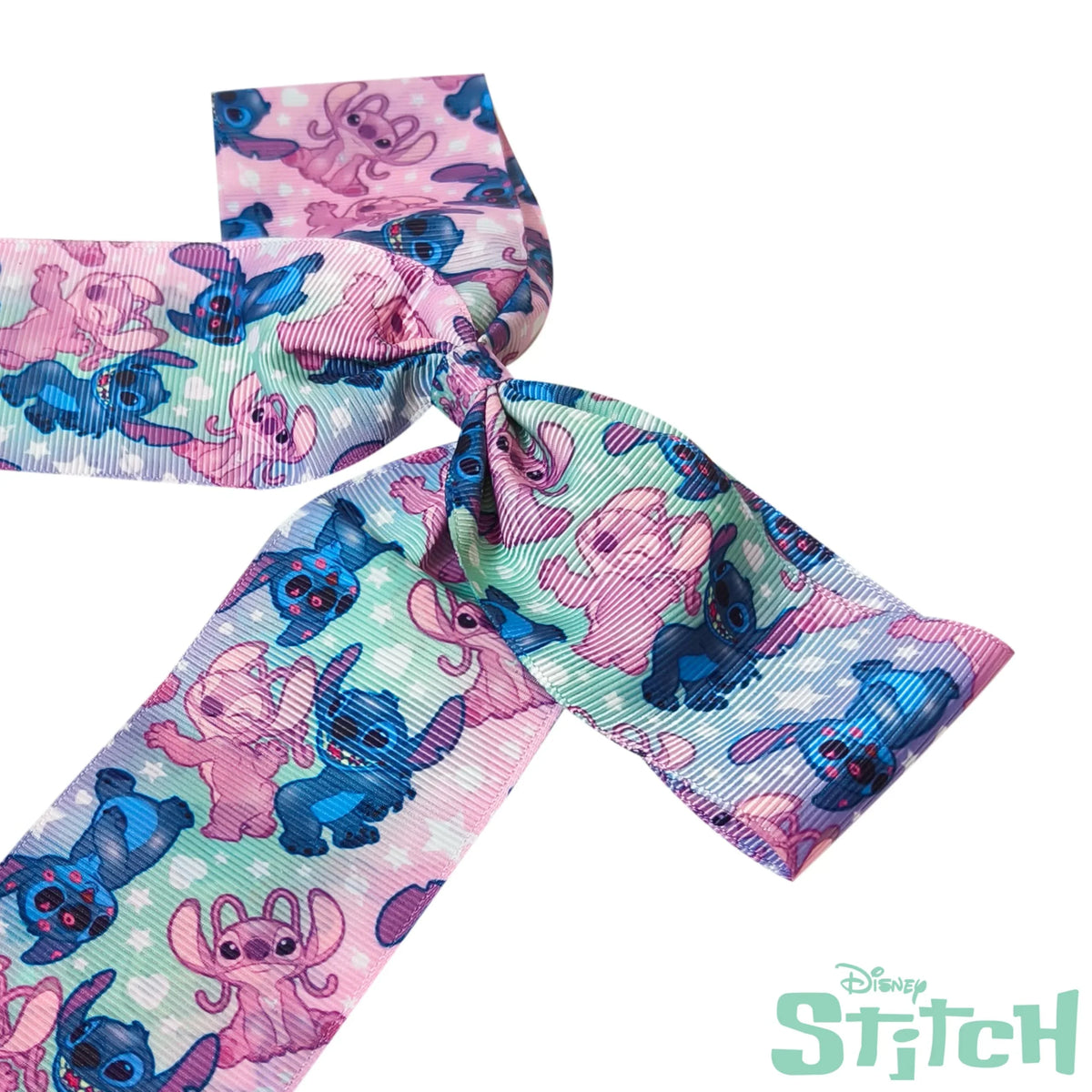 Disney Stitch girls' hair bow with colorful Stitch and Angel pattern from LuvHer Shop
