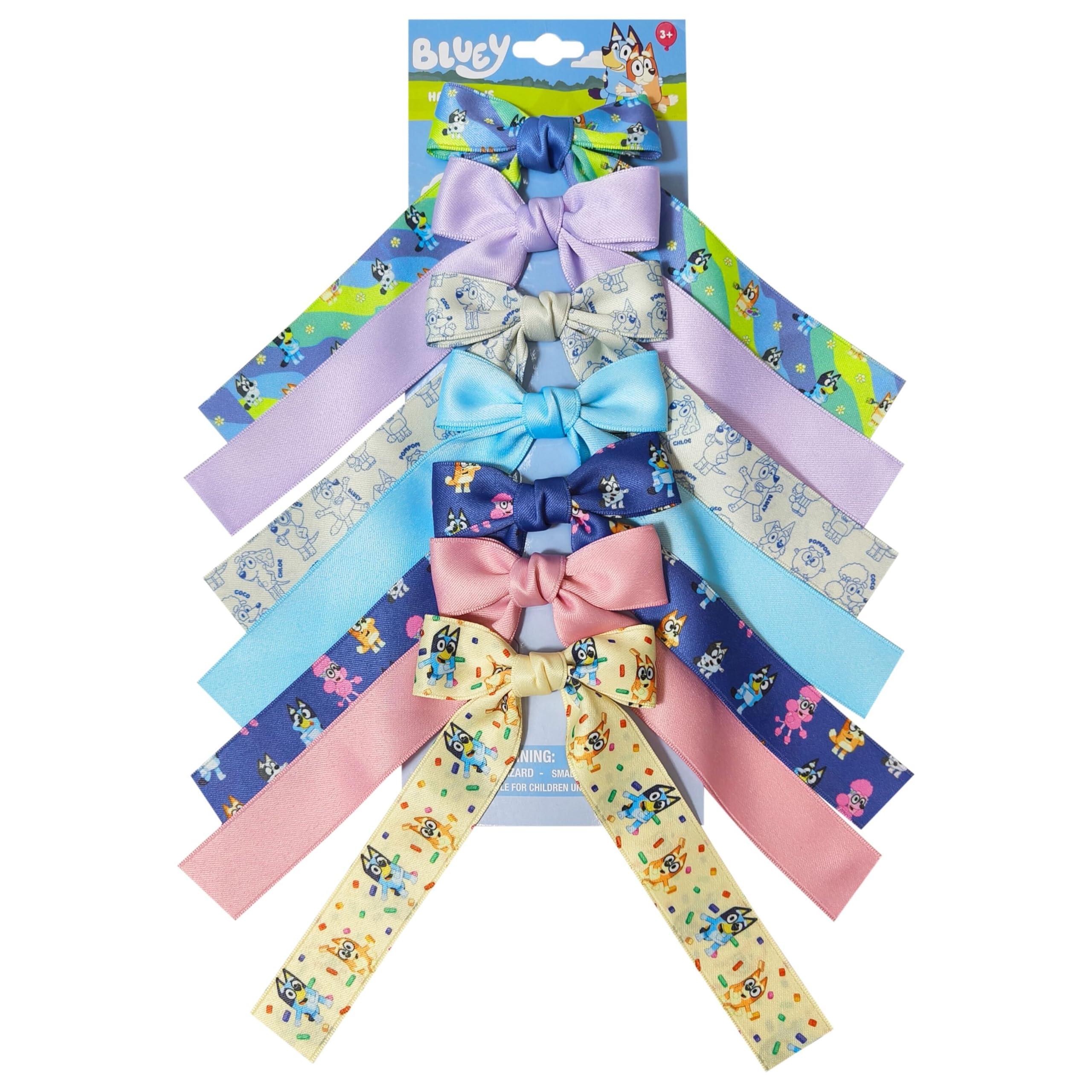 Bluey Printed Long Tail Hair Bow Set for Girls – 7-Pack...